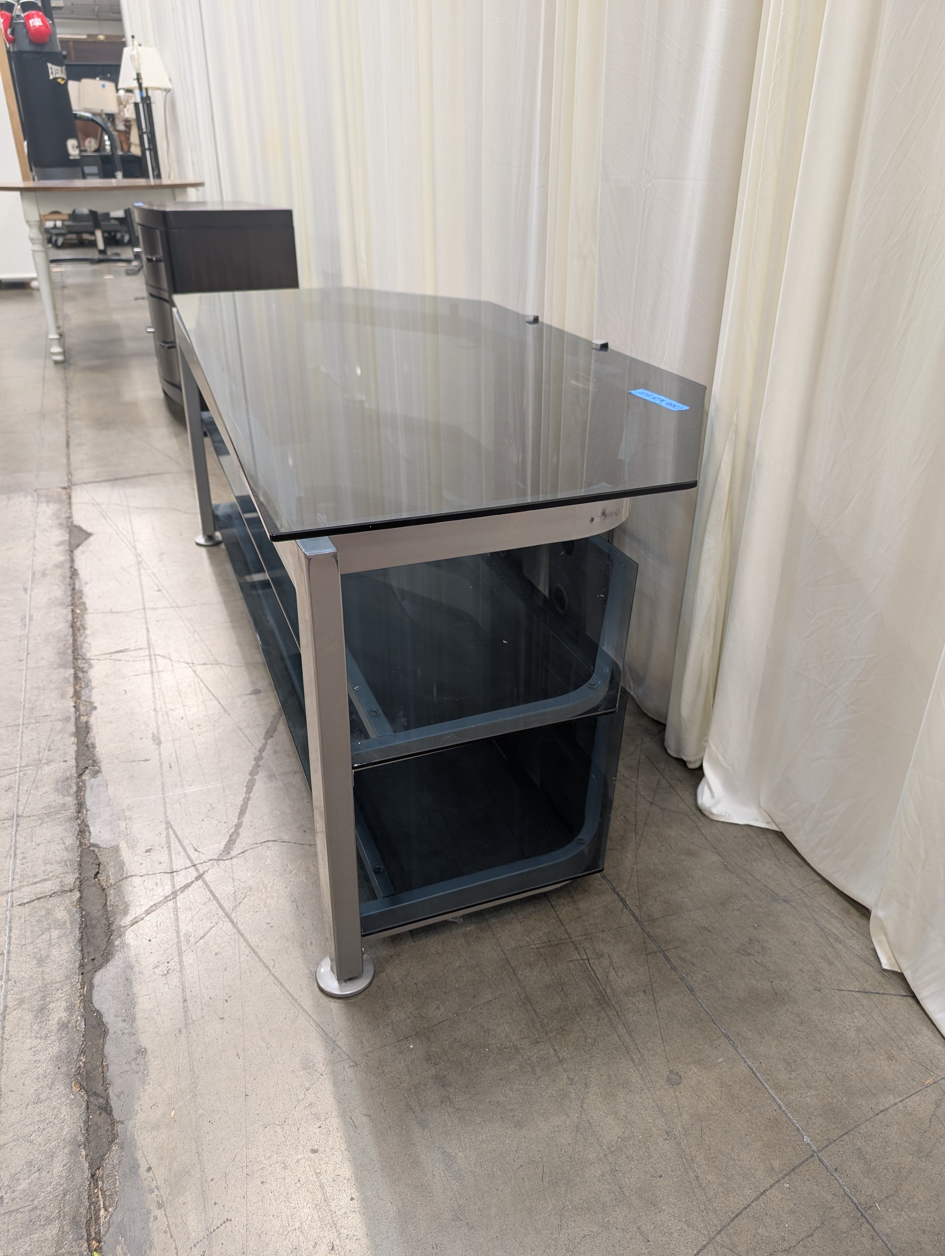 Three-Tier Metal TV Stand with Smoked Glass