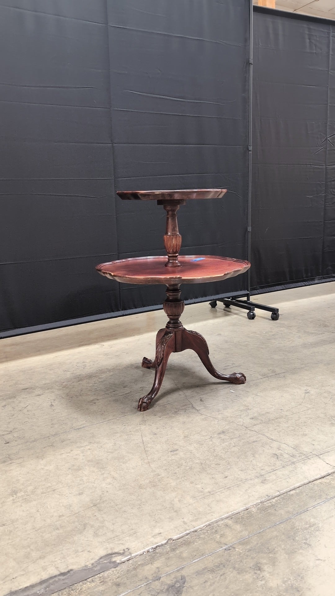 Vintage Two-Tiered Scalloped Wood Accent Table