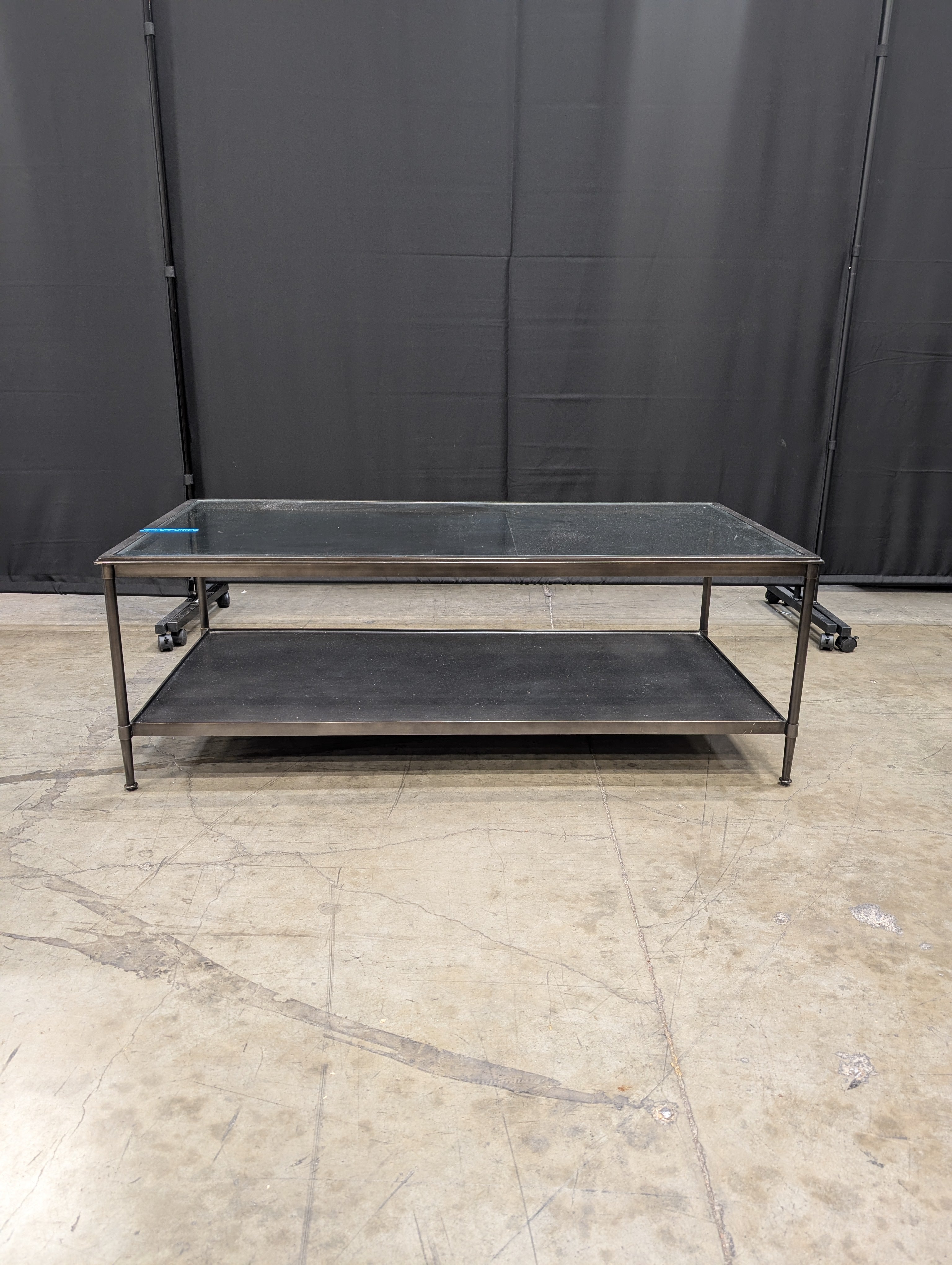 Rectangular Glass Top Coffee Table with Dark Metal Frame