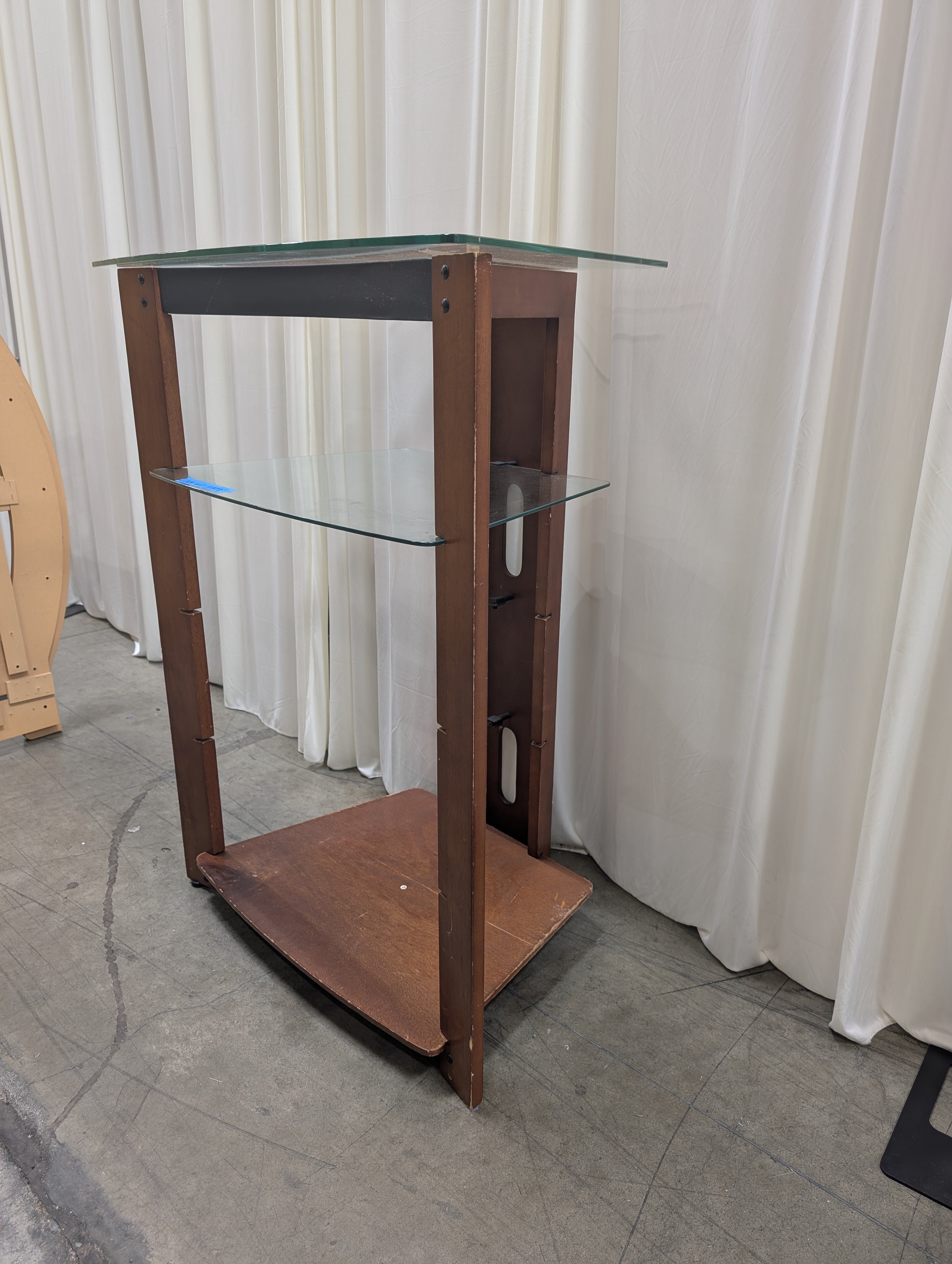 Brown Wood Corner TV Stand with Glass Shelves