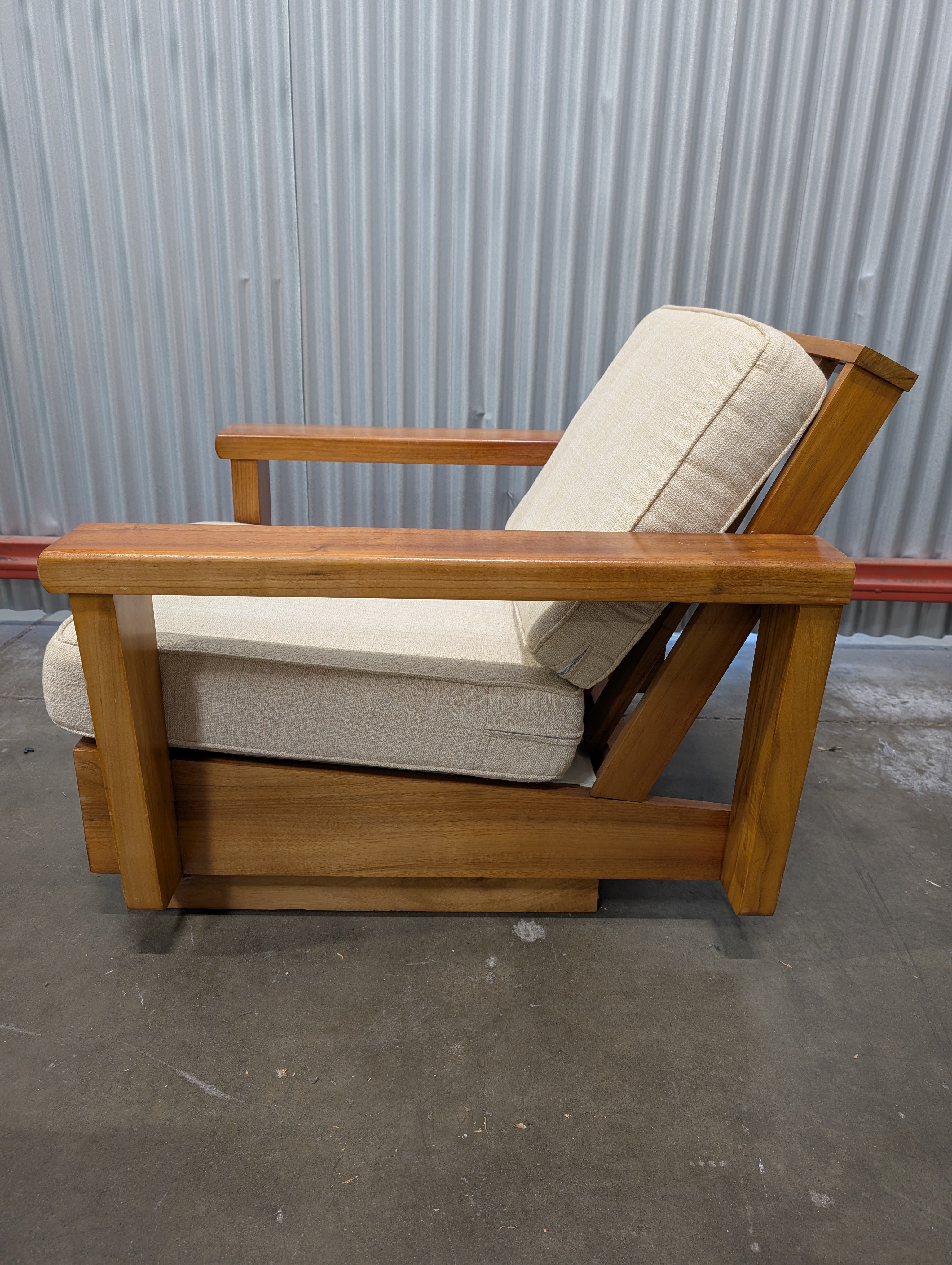 Mid-Century Modern Hardwood Armchair with Carved Leaf Design