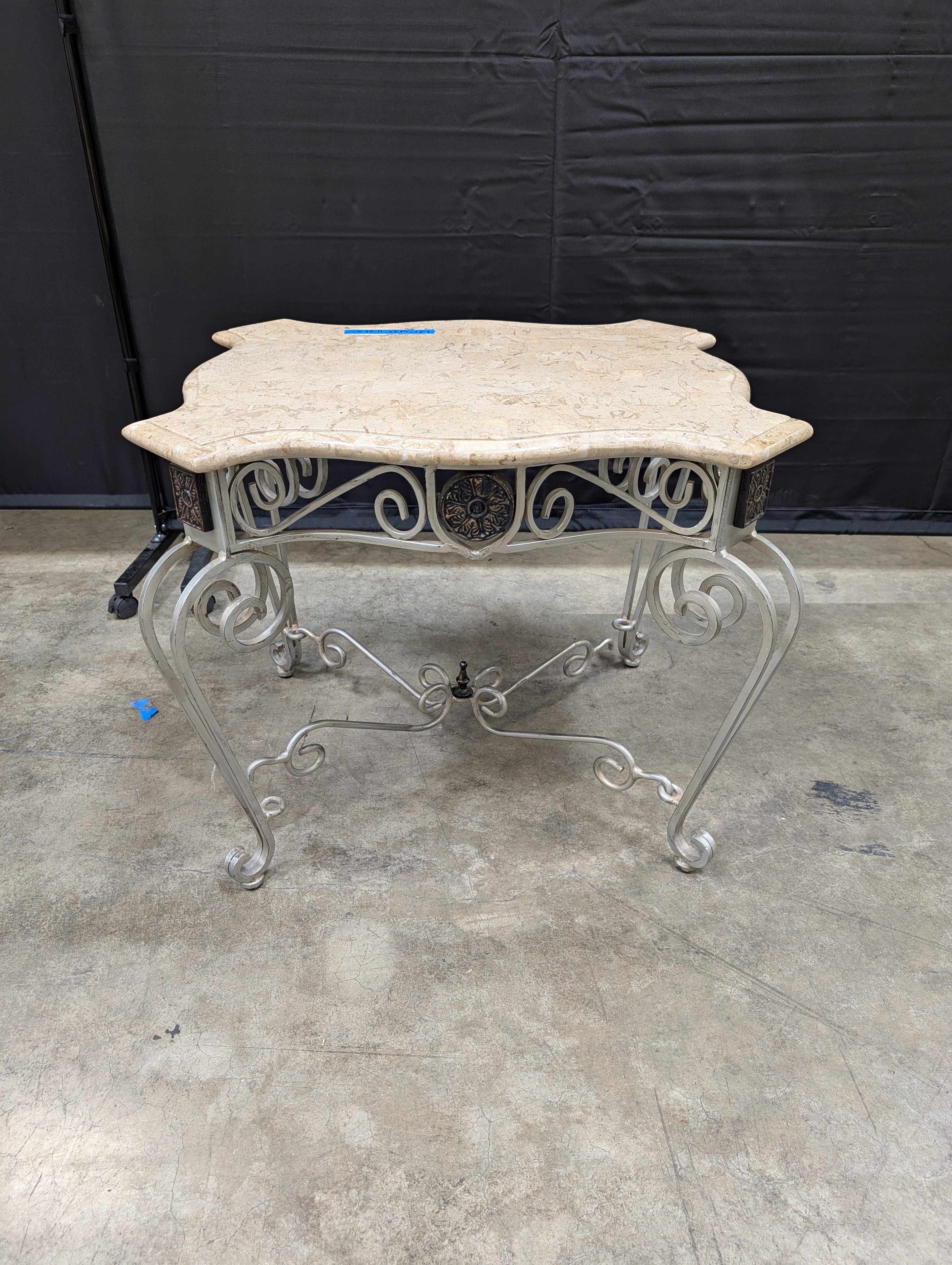 Ornate Metal End Table with Stone Top
