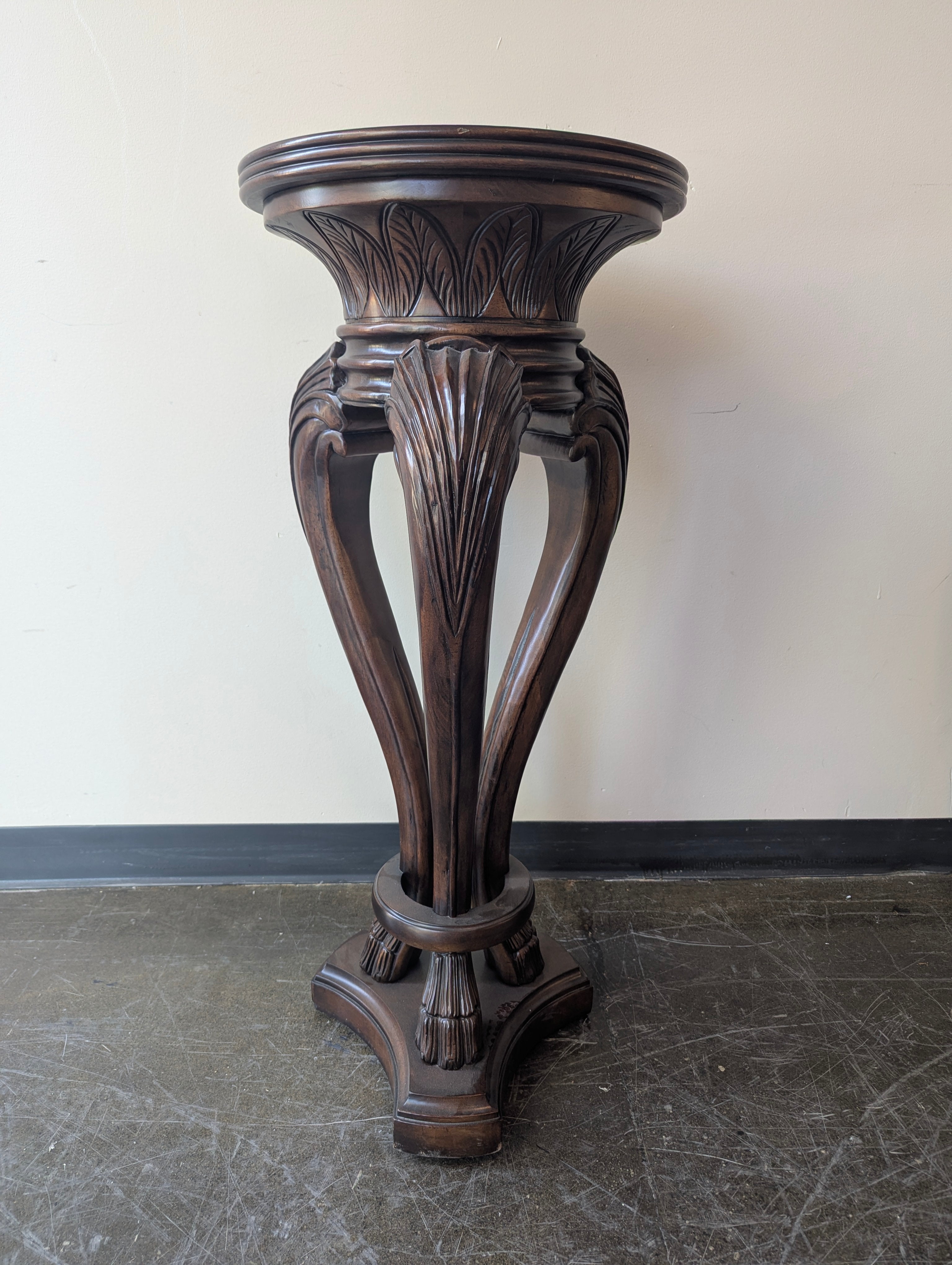 Ornate Carved Wood Pedestal Table
