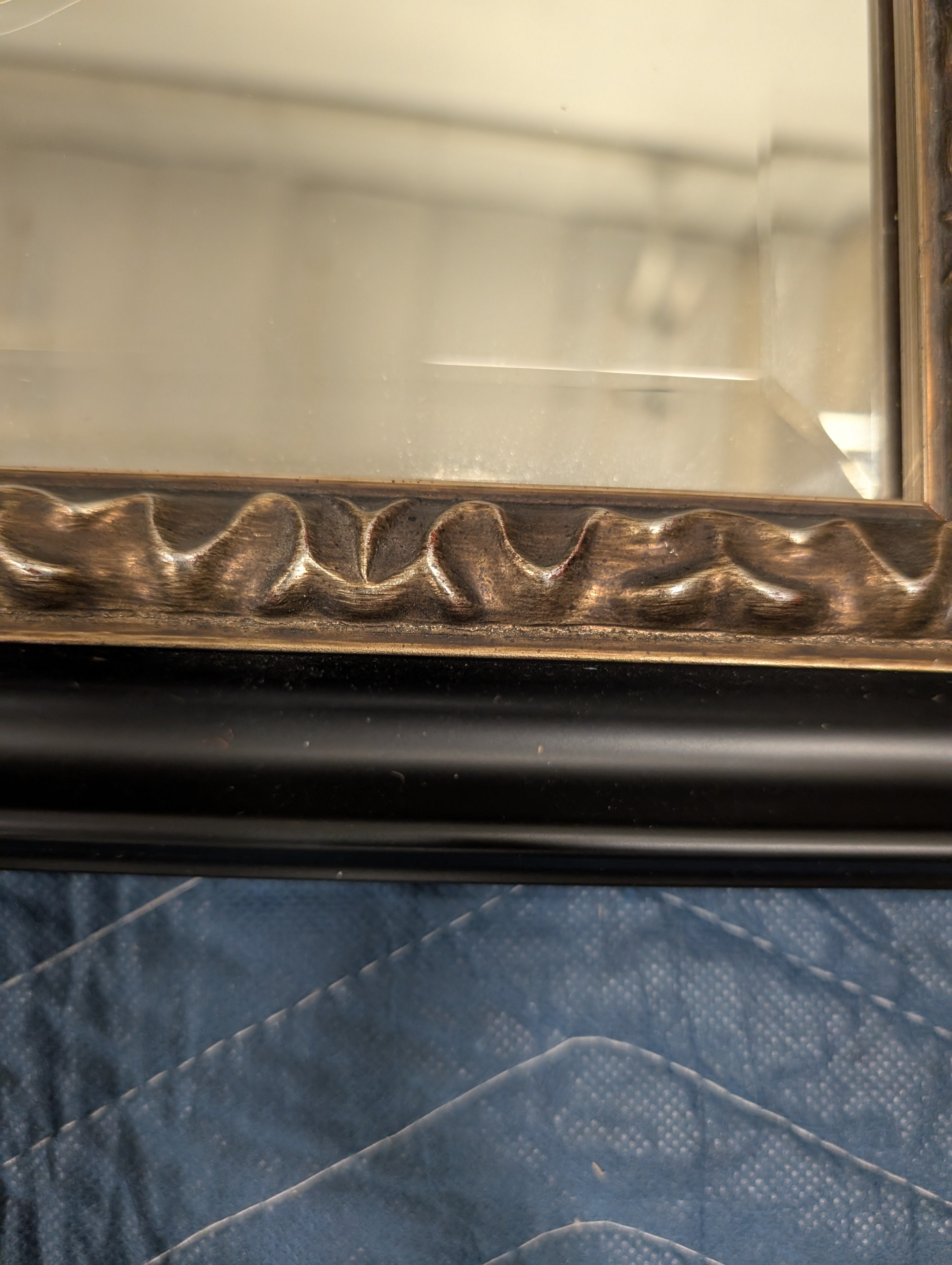 Substantial Rectangular Wall Mirror with Ornate Dark Frame