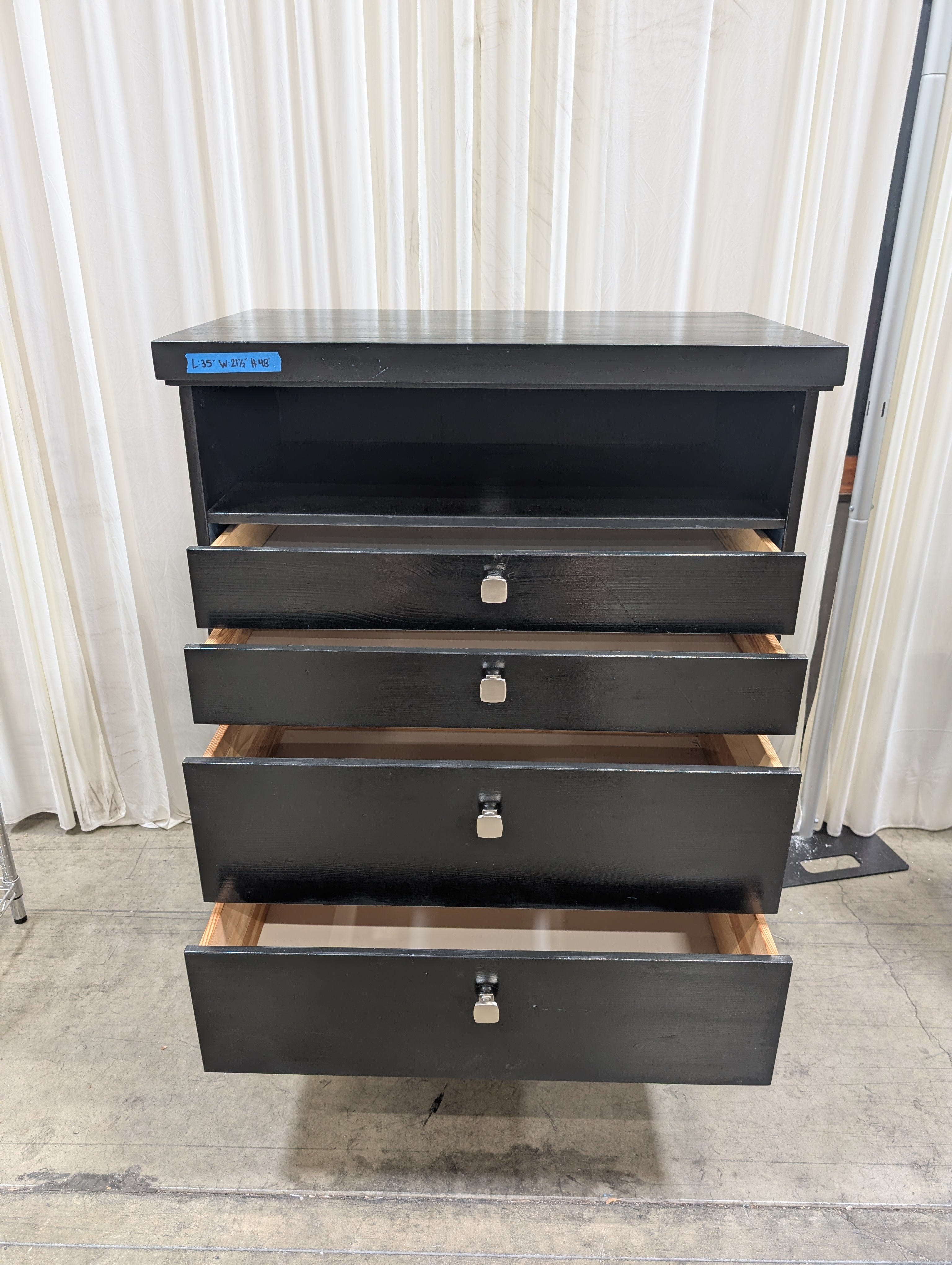 Contemporary Black Wood Four-Drawer Dresser