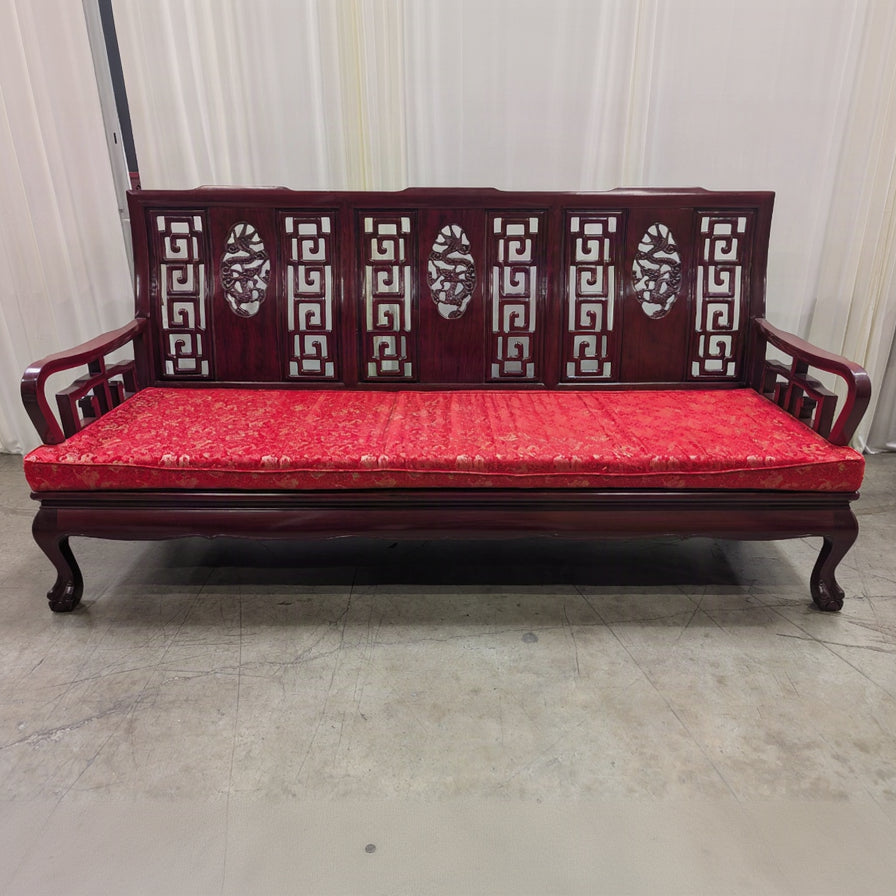 Dark Wood Asian Style Couch with Red Cushion