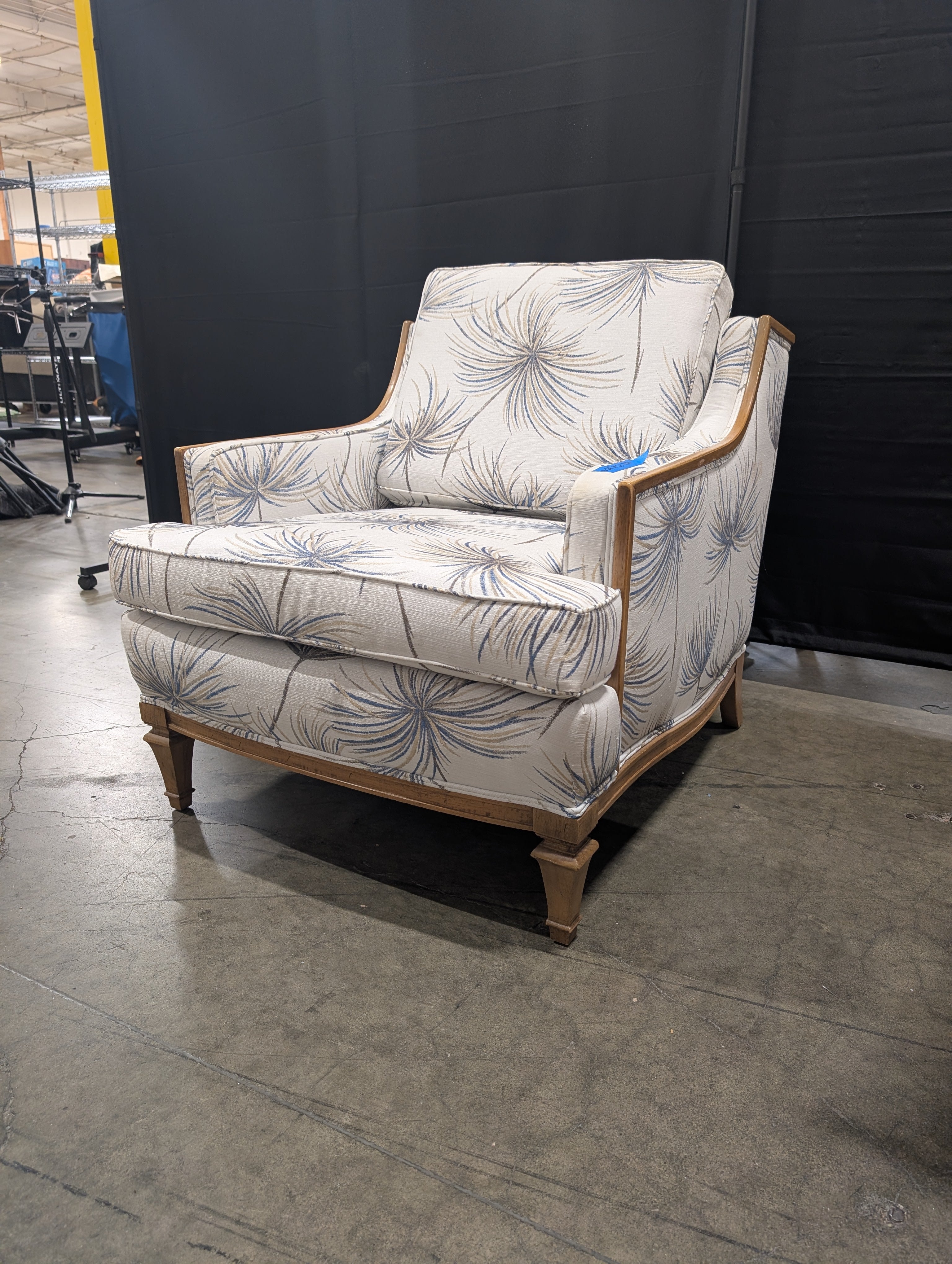 Wood Frame Armchair with Botanical Print Upholstery