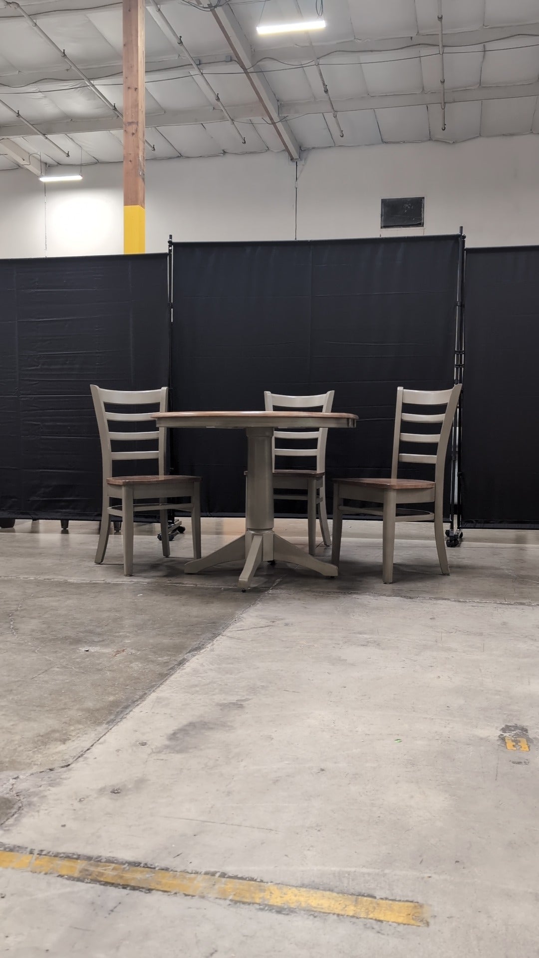 Space-Saving Drop-Leaf Dining Table with Three Two-Tone Ladder-Back Chairs