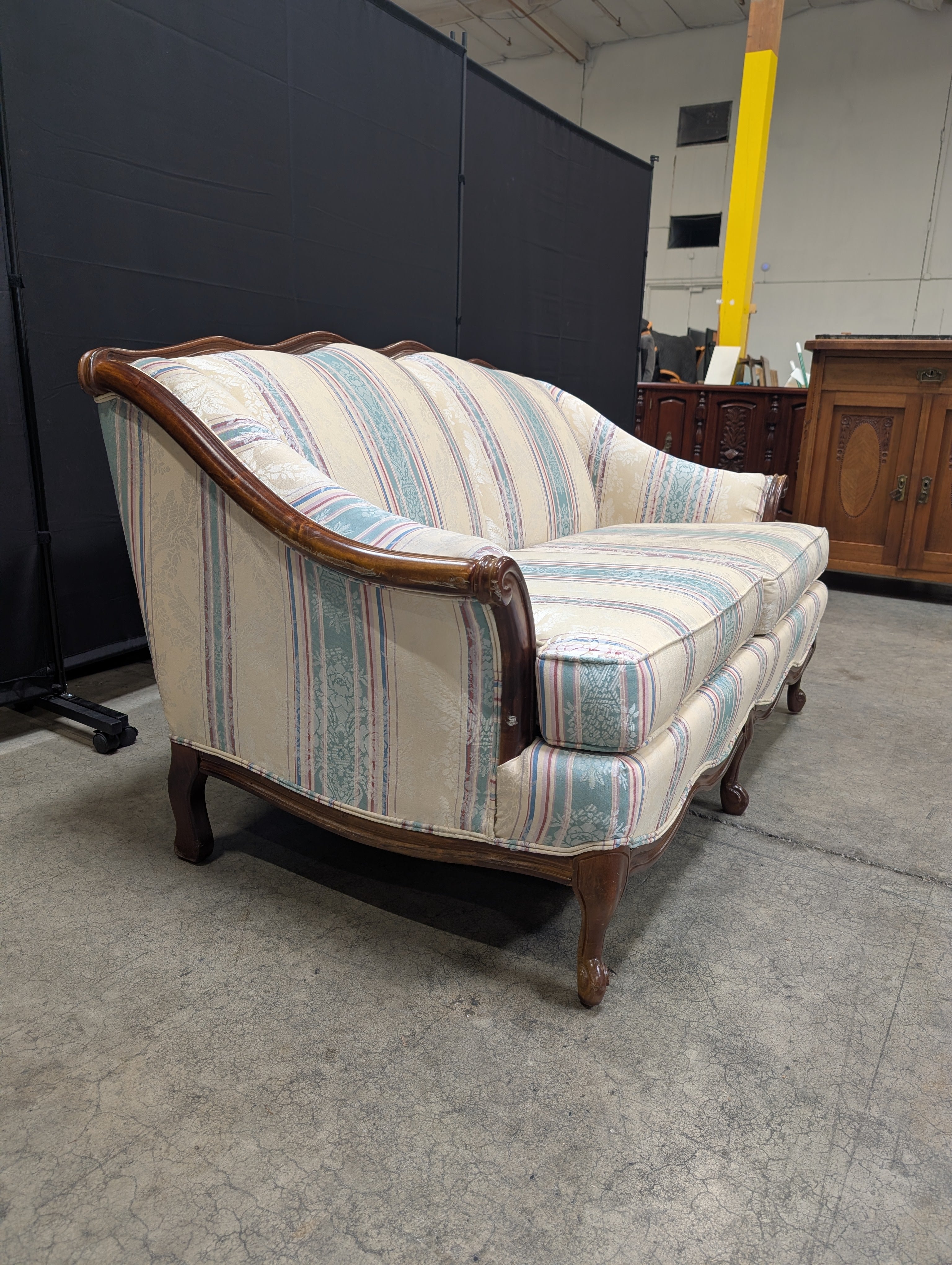 Cochrane Furniture Company Loveseat Sofa with Carved Wood Frame