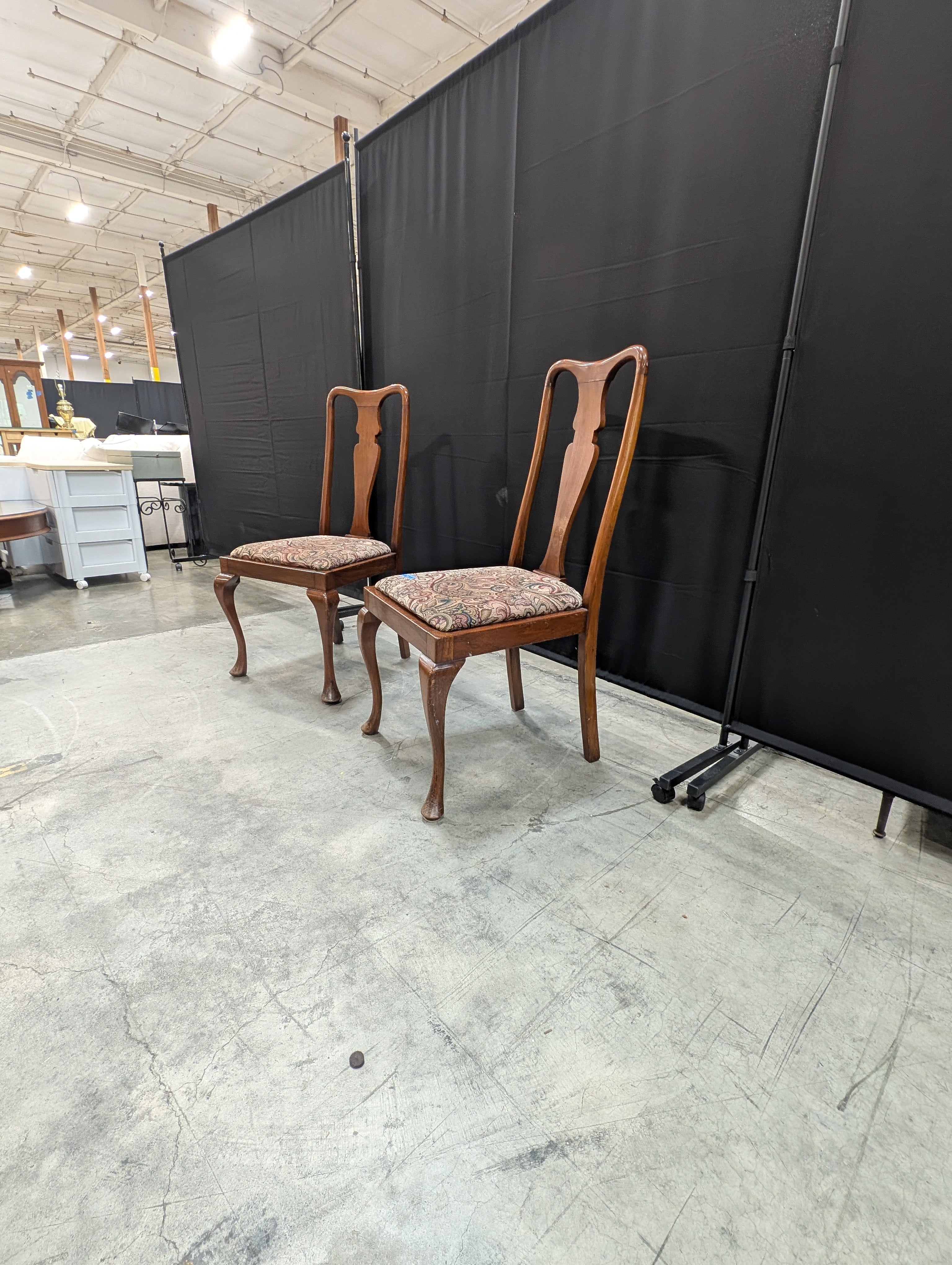 Traditional Dark Wood Dining Chair with Paisley Upholstery