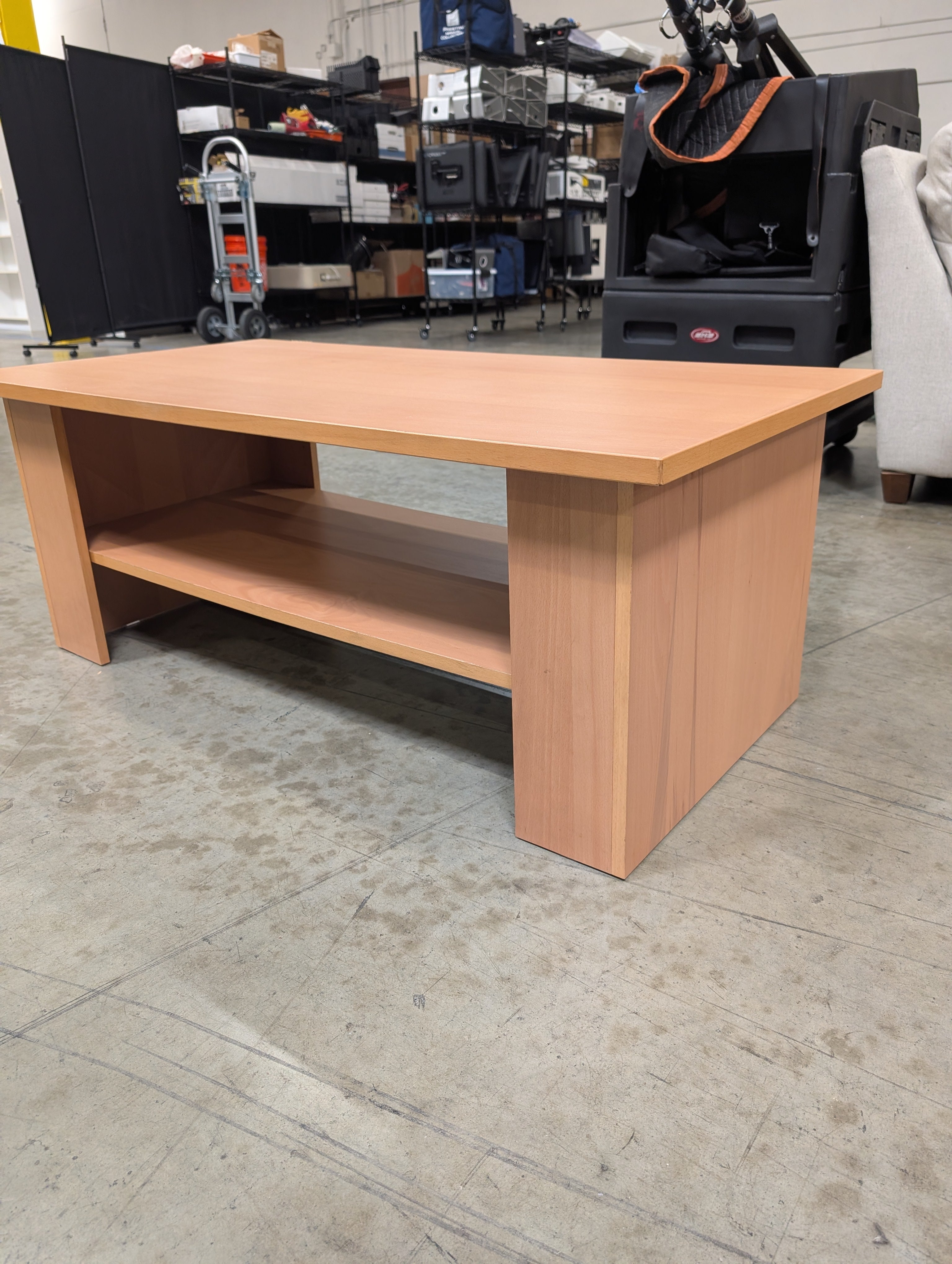 Modern Blonde Wood Rectangular Coffee Table with Open Storage