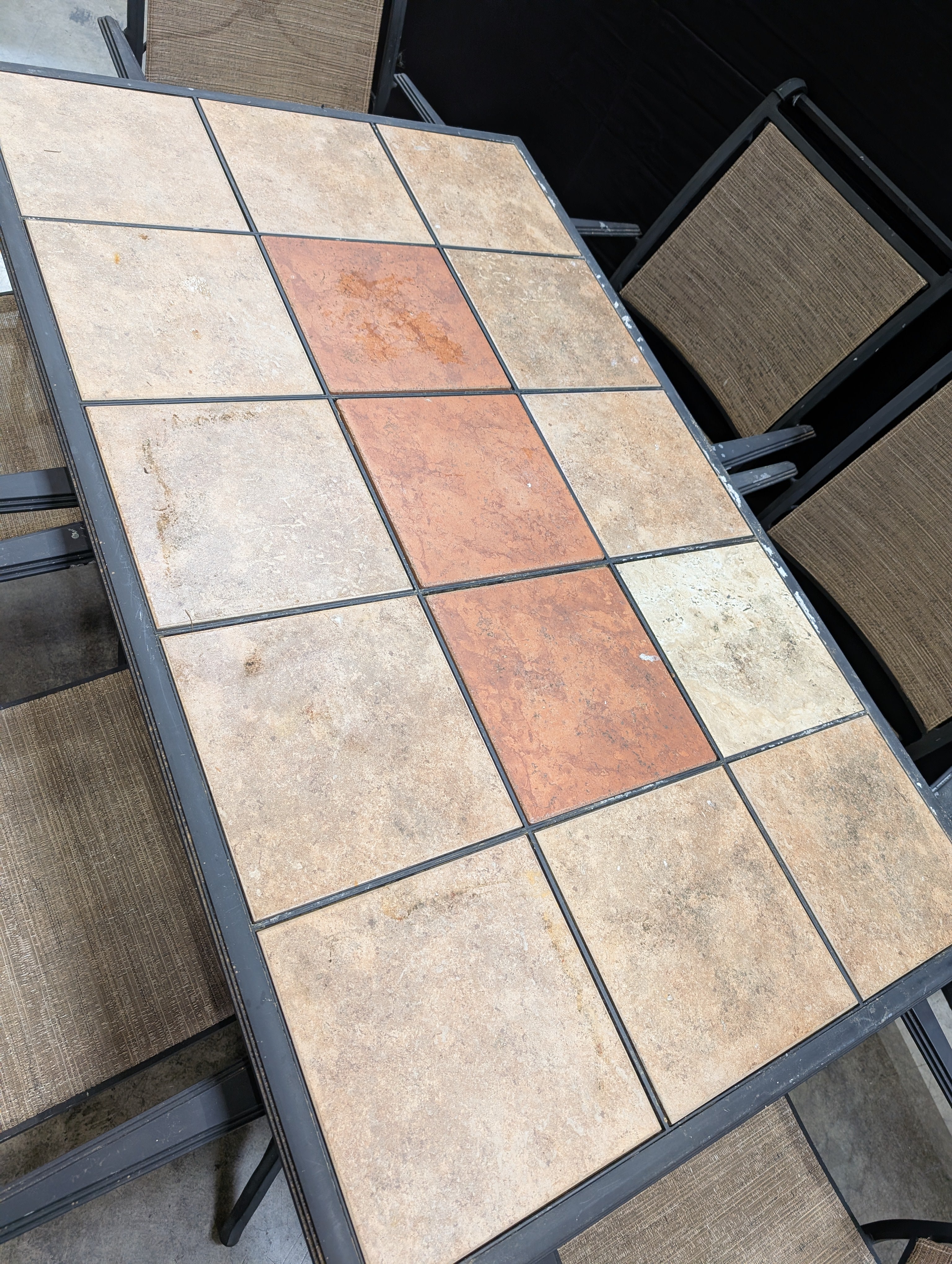 Black Metal Outdoor Patio Table with Tile Insert Grid Top