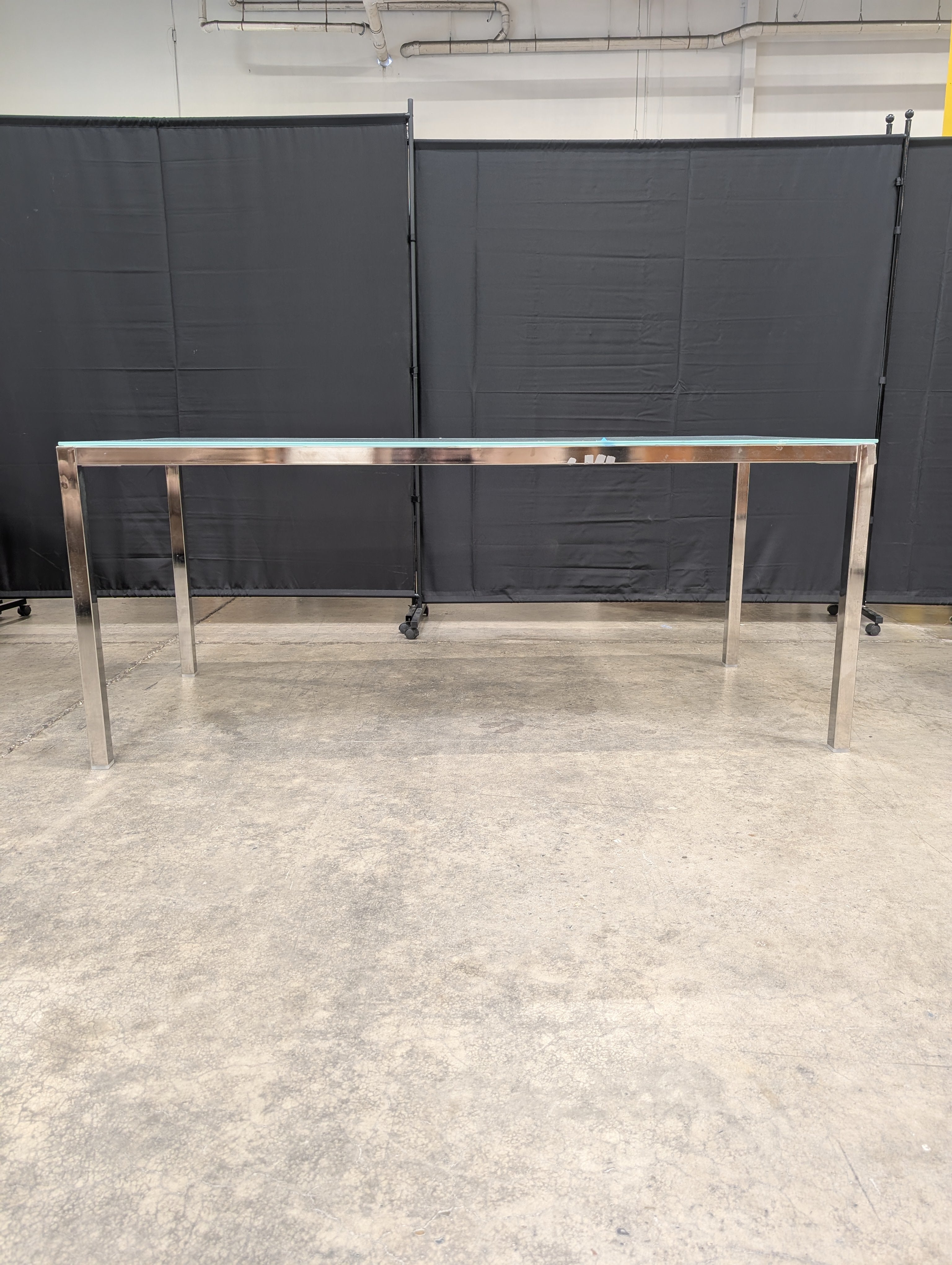Contemporary Frosted Glass Top Dining Table with Polished Metal Legs
