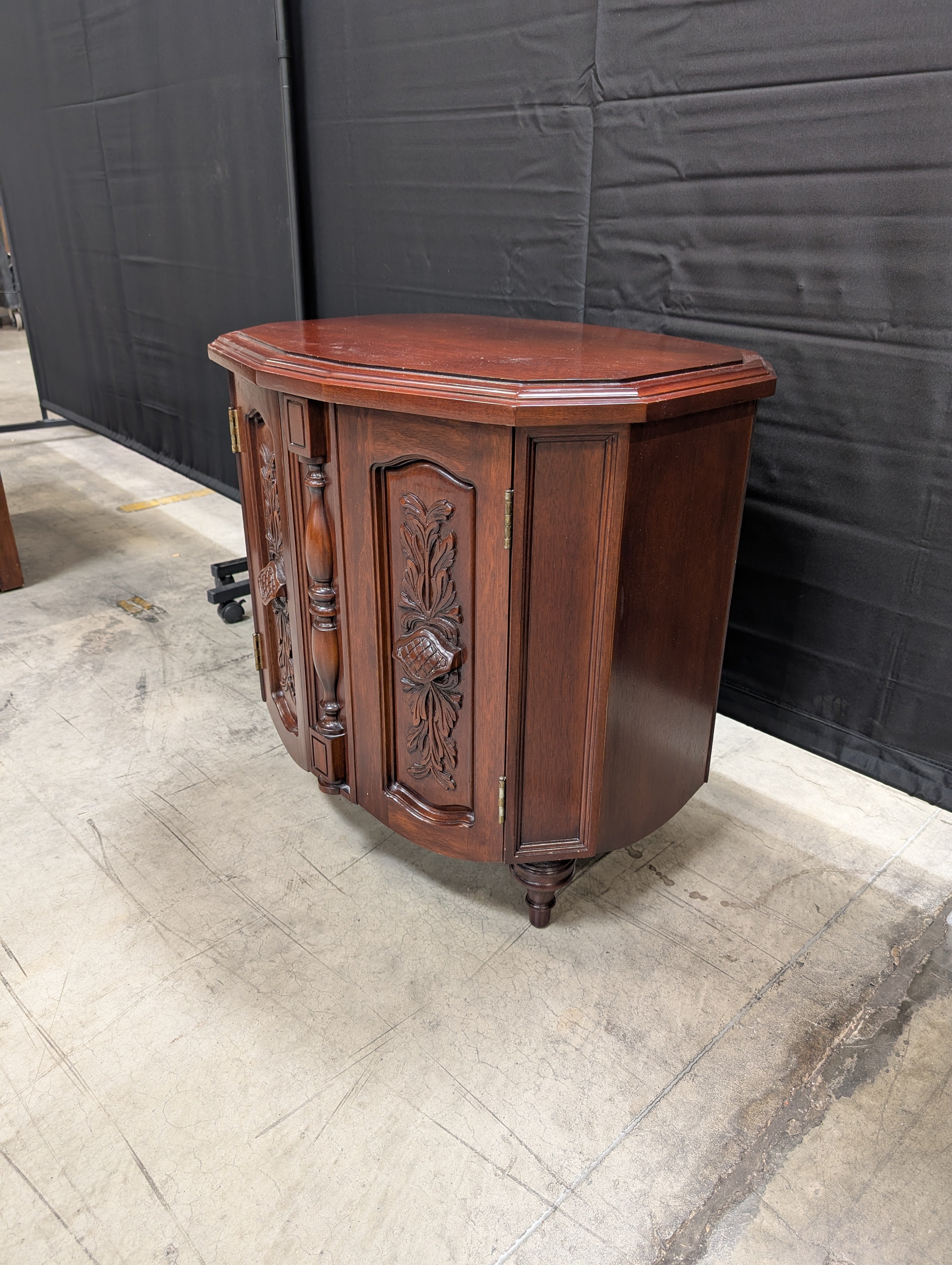 Octagonal Dark Wood REED WARREN Accent Cabinet with Carved Panels