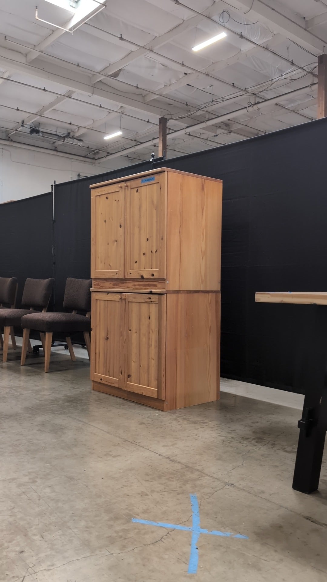 Rustic Pine Wood Storage Cabinet with Double Doors