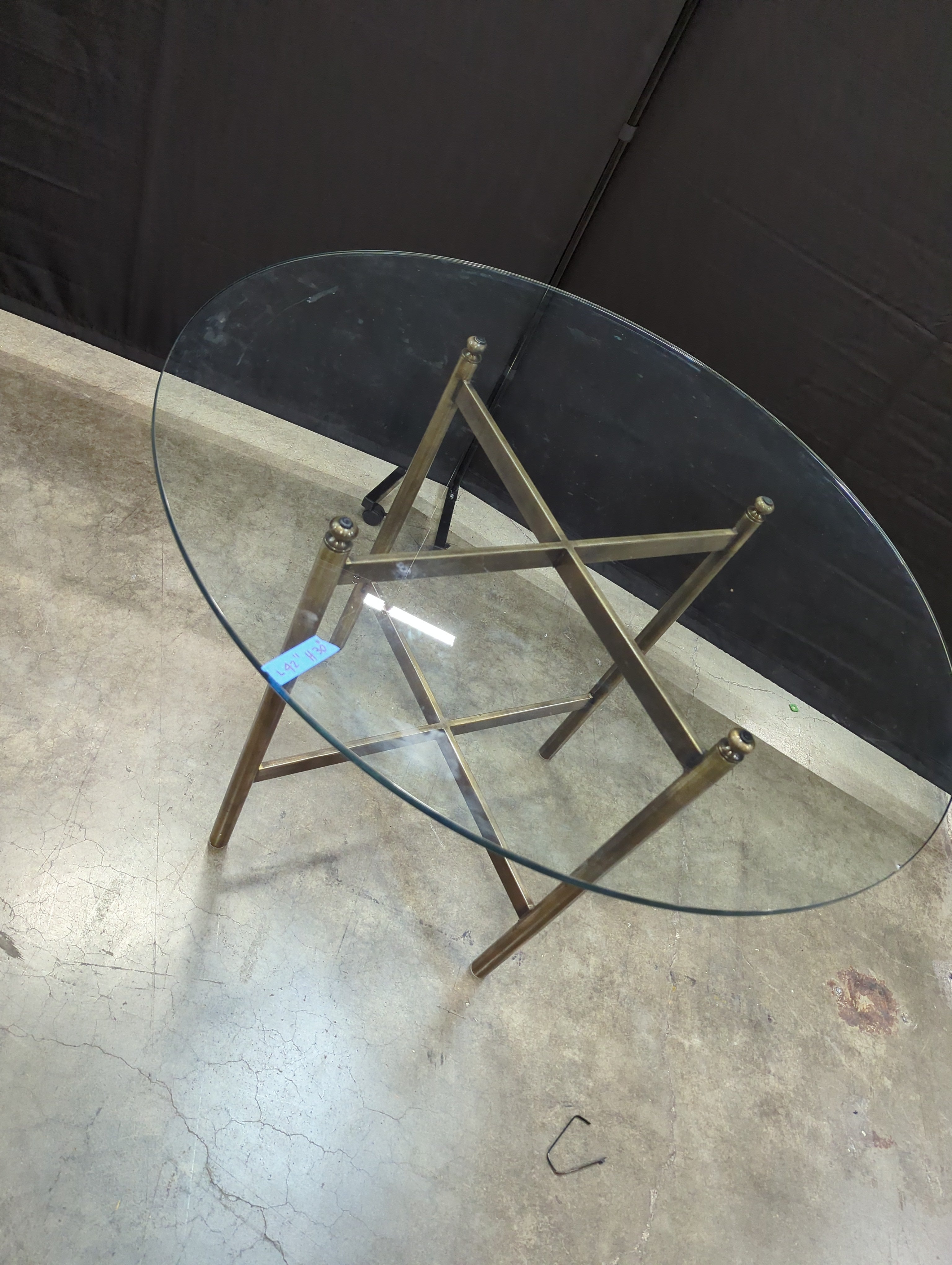 Circular Glass Top Dining Table with Brass-Tone Metal Base