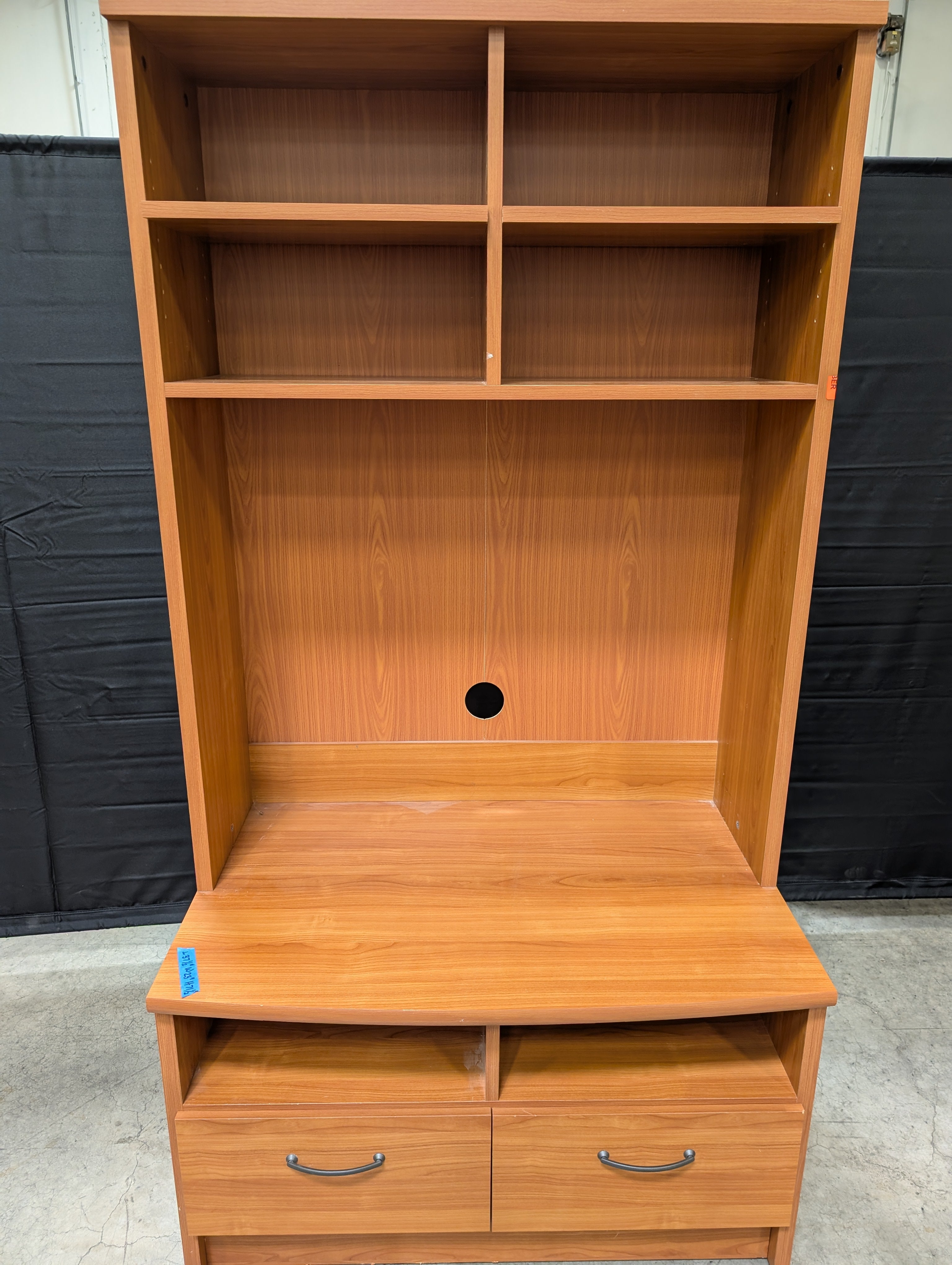 Functional Wood-Toned Desk Hutch with Shelving and Drawers