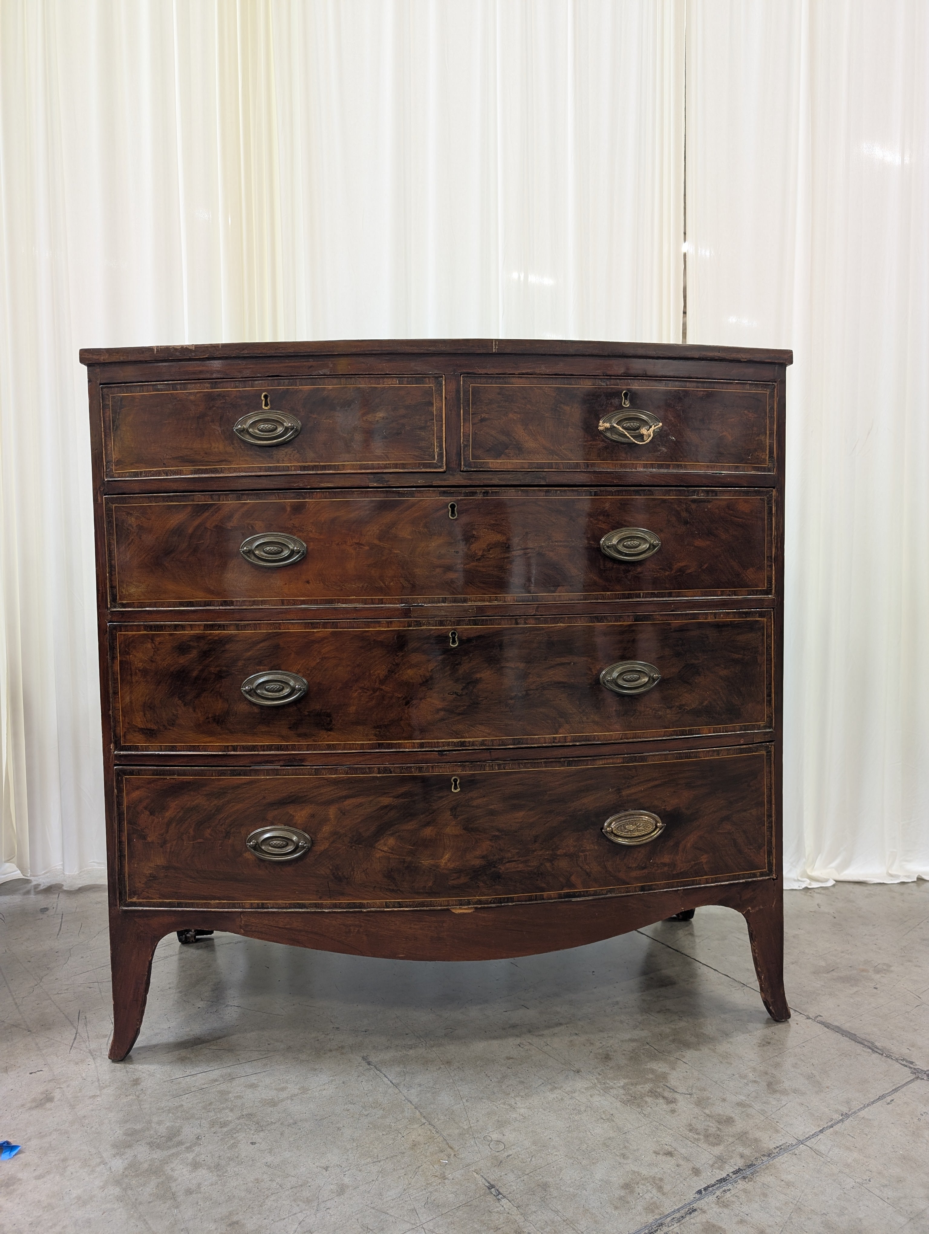 Vintage Bow Front Wood Chest of Drawers