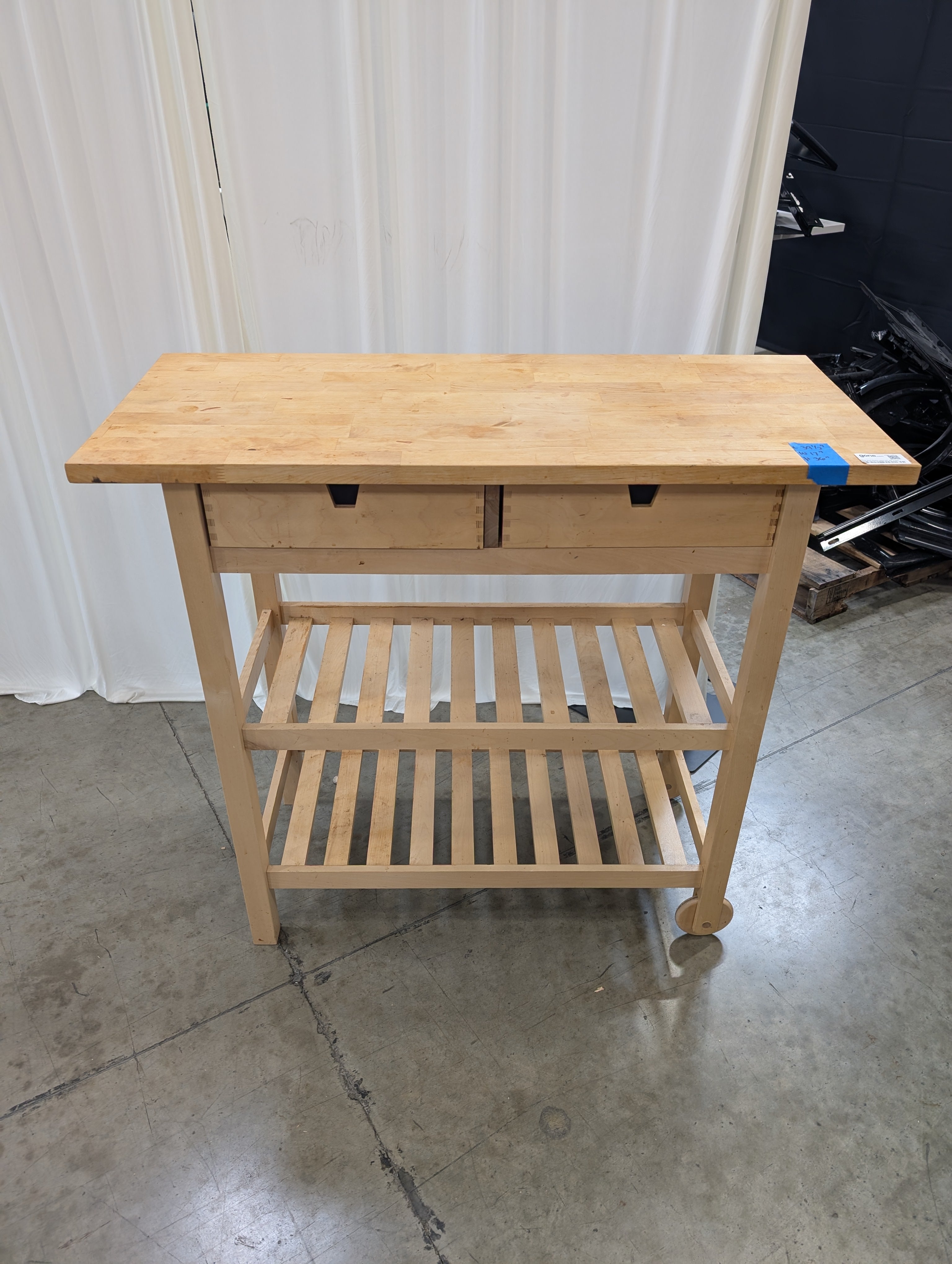 Natural Wood Kitchen Island Cart with Drawers and Slatted Shelves