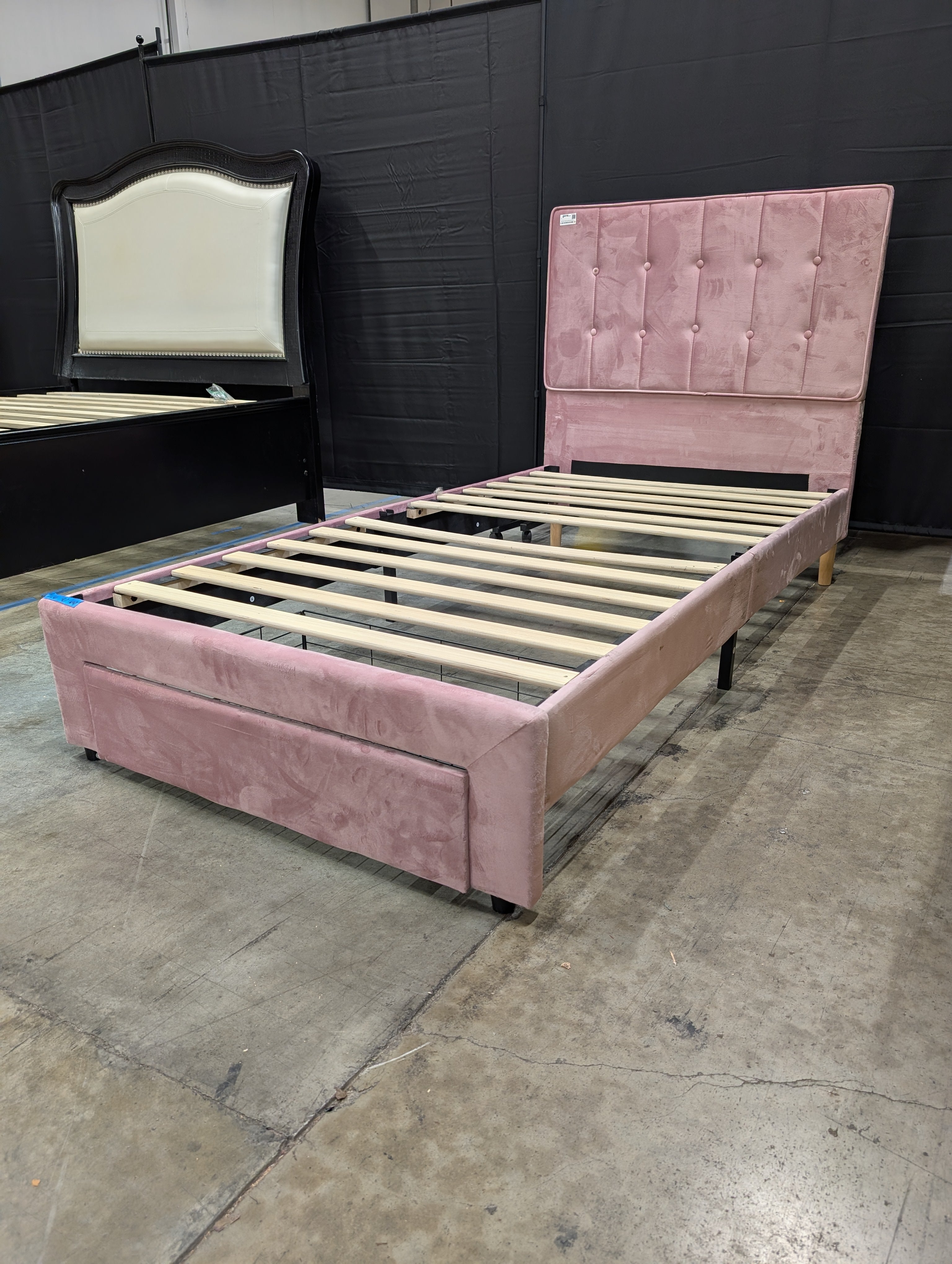 Pink Velvet Tufted Twin Platform Bed Frame with Storage Drawers