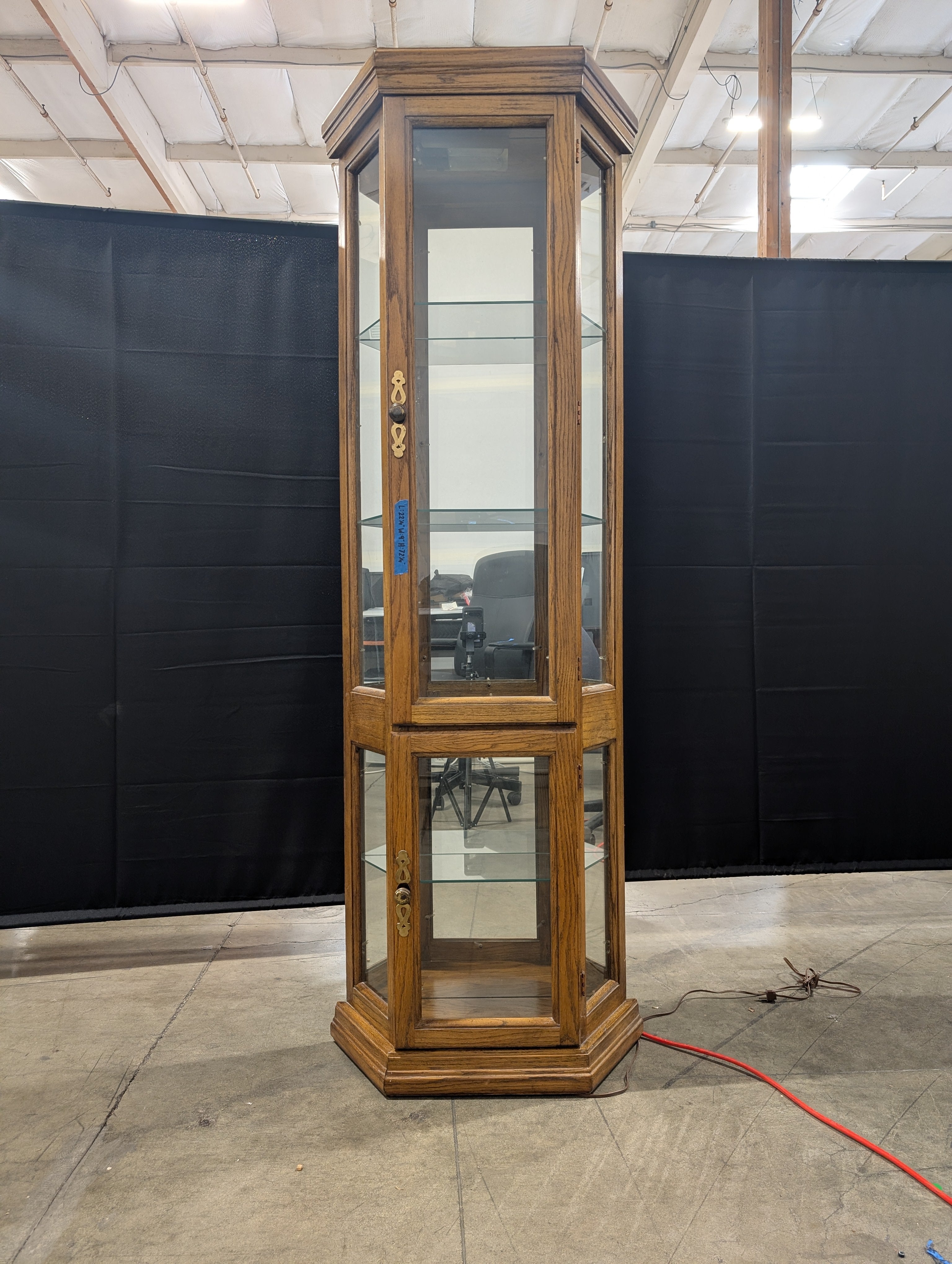 Oak Wood Tall China Cabinet with Glass Shelves