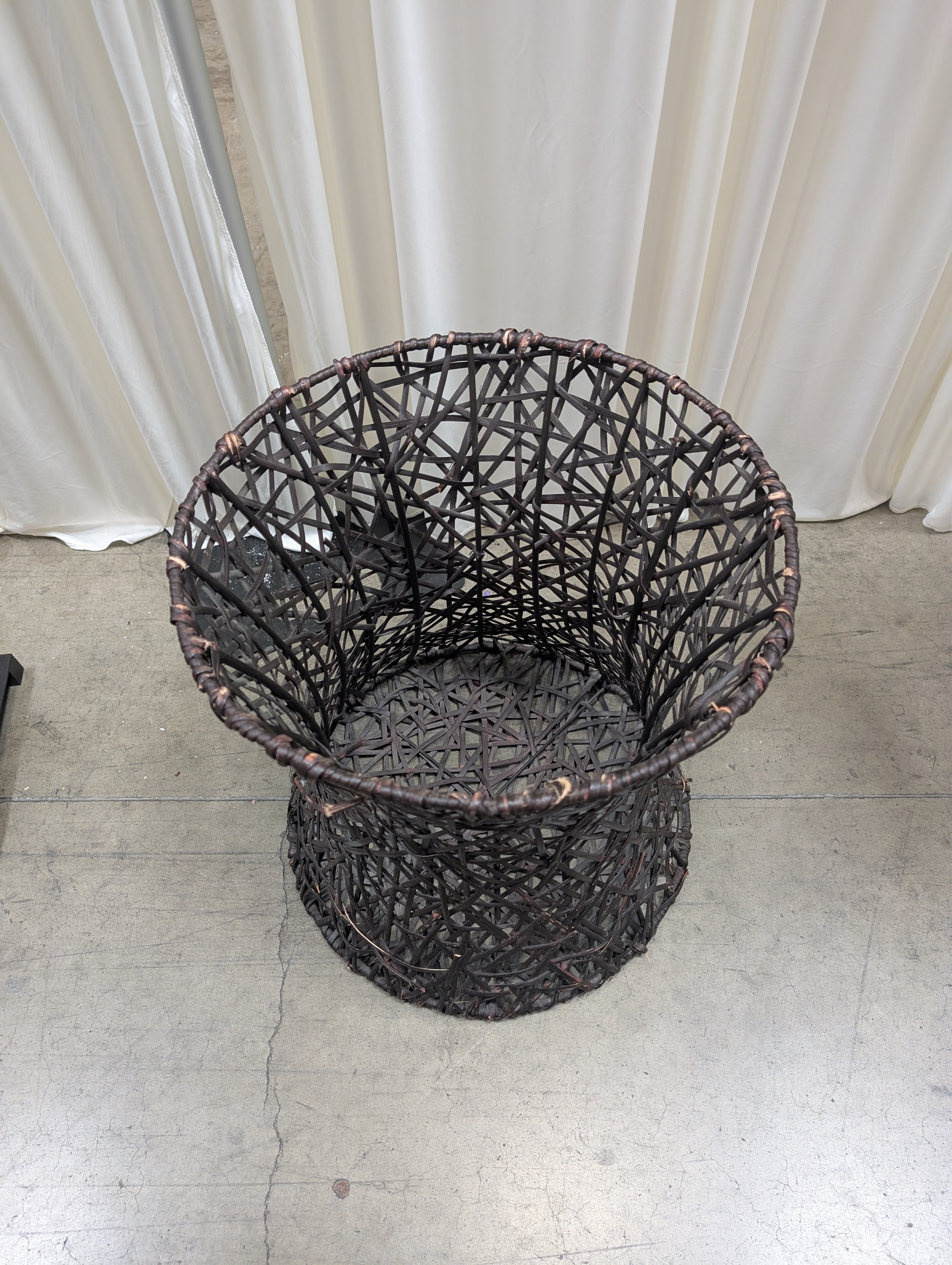 Round Velvet Ottoman with Woven Base