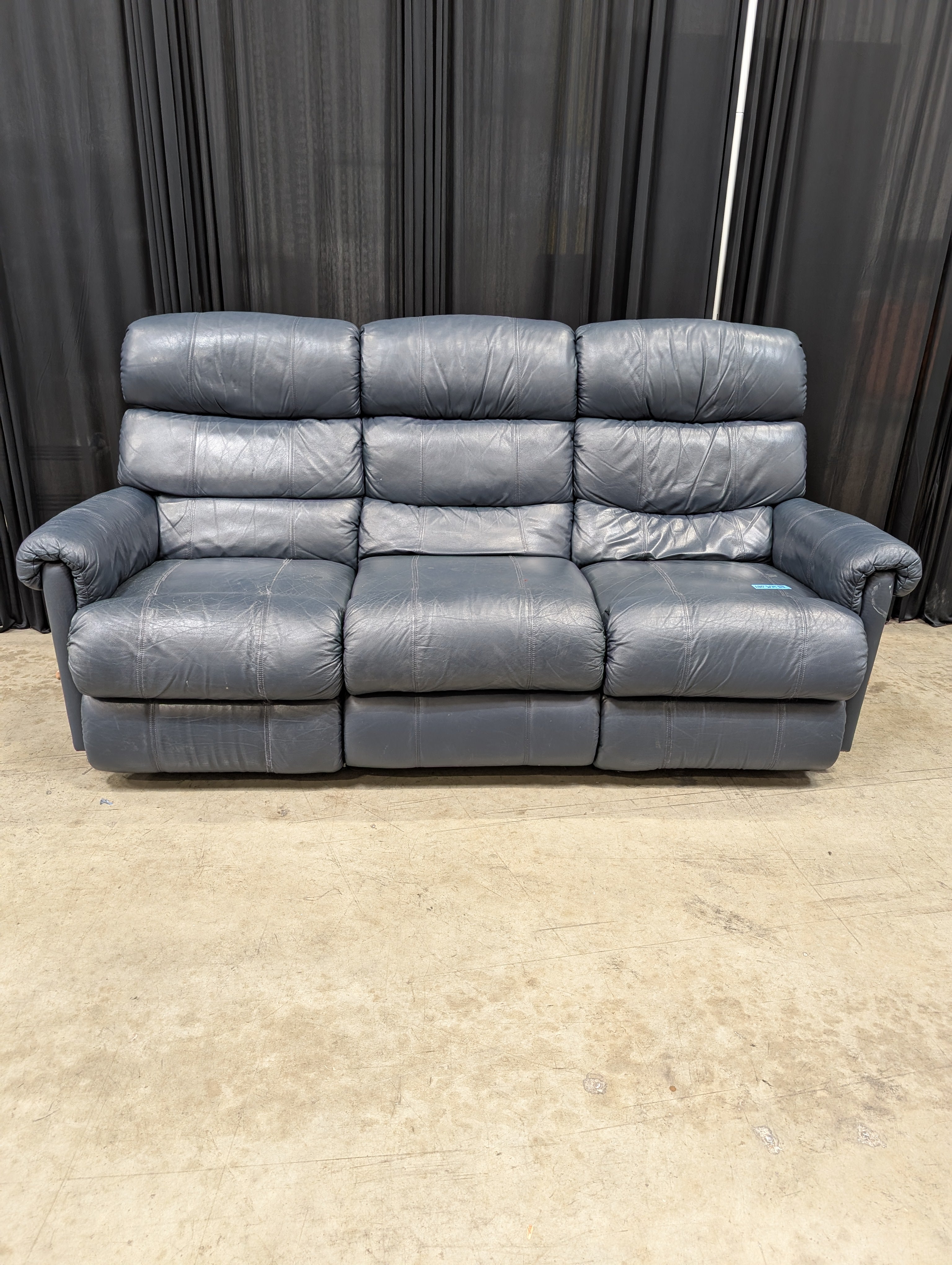 Navy Blue LaZboy Reclining Couch in Leather