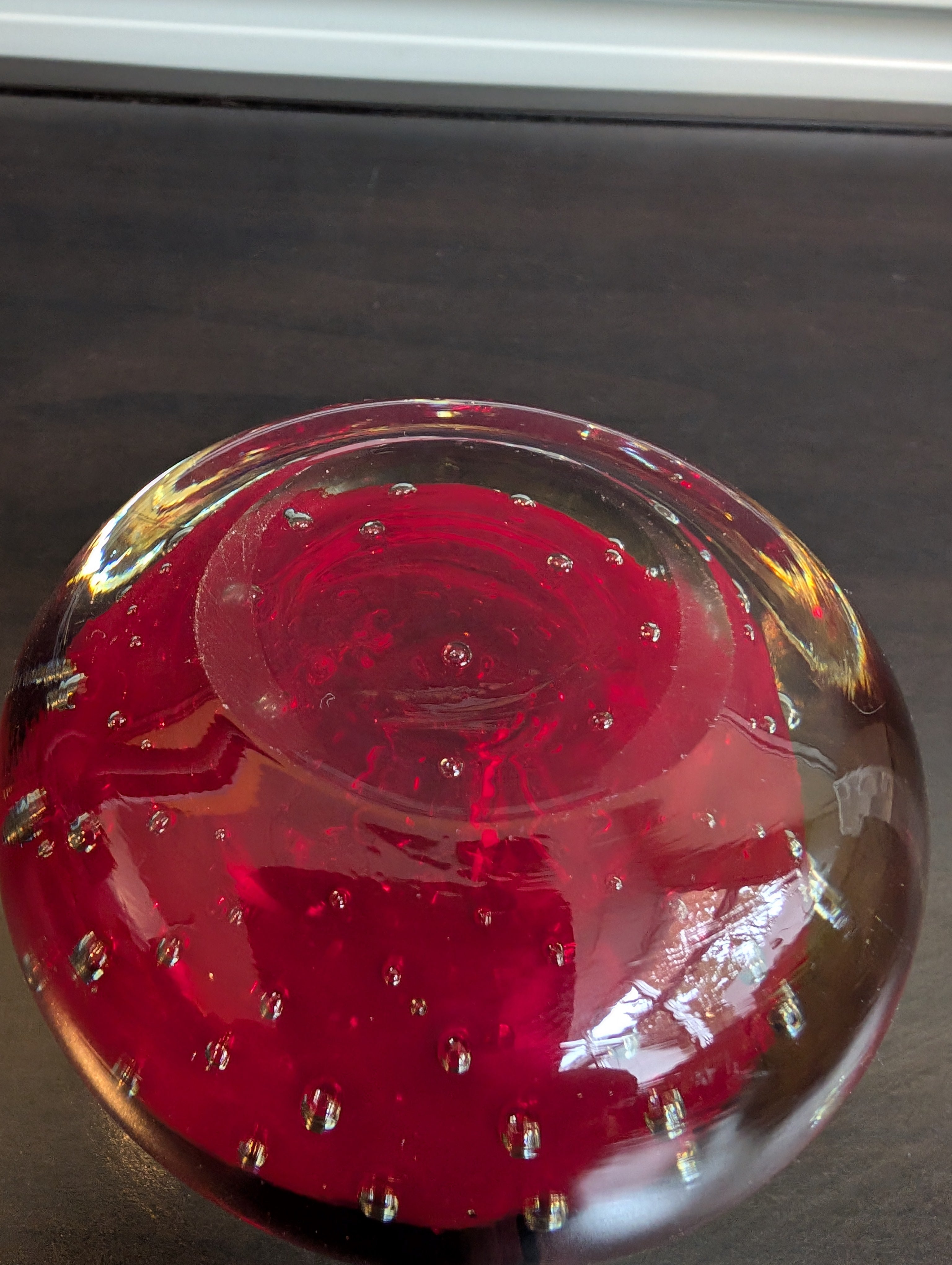 Vibrant Red Art Glass Paperweight Orb