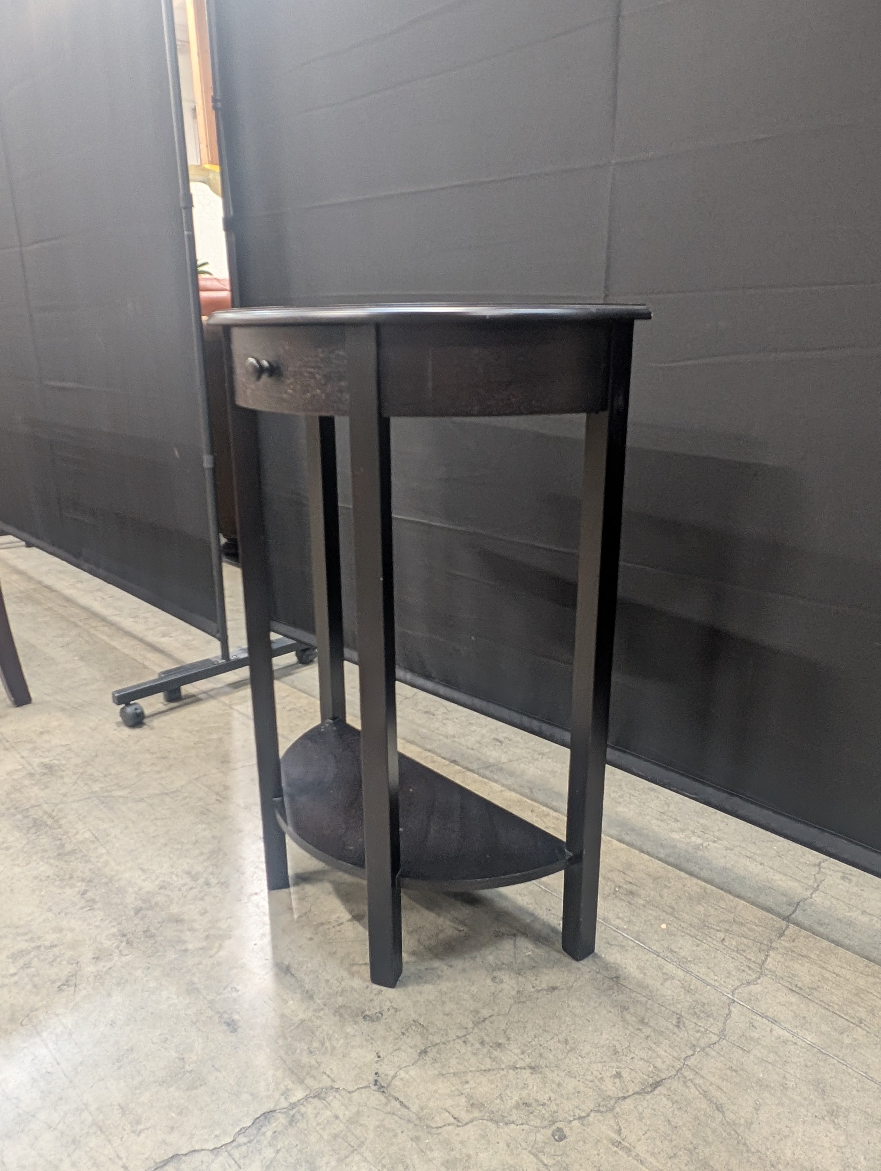 Dark Wood Semicircle Console Table with Drawer