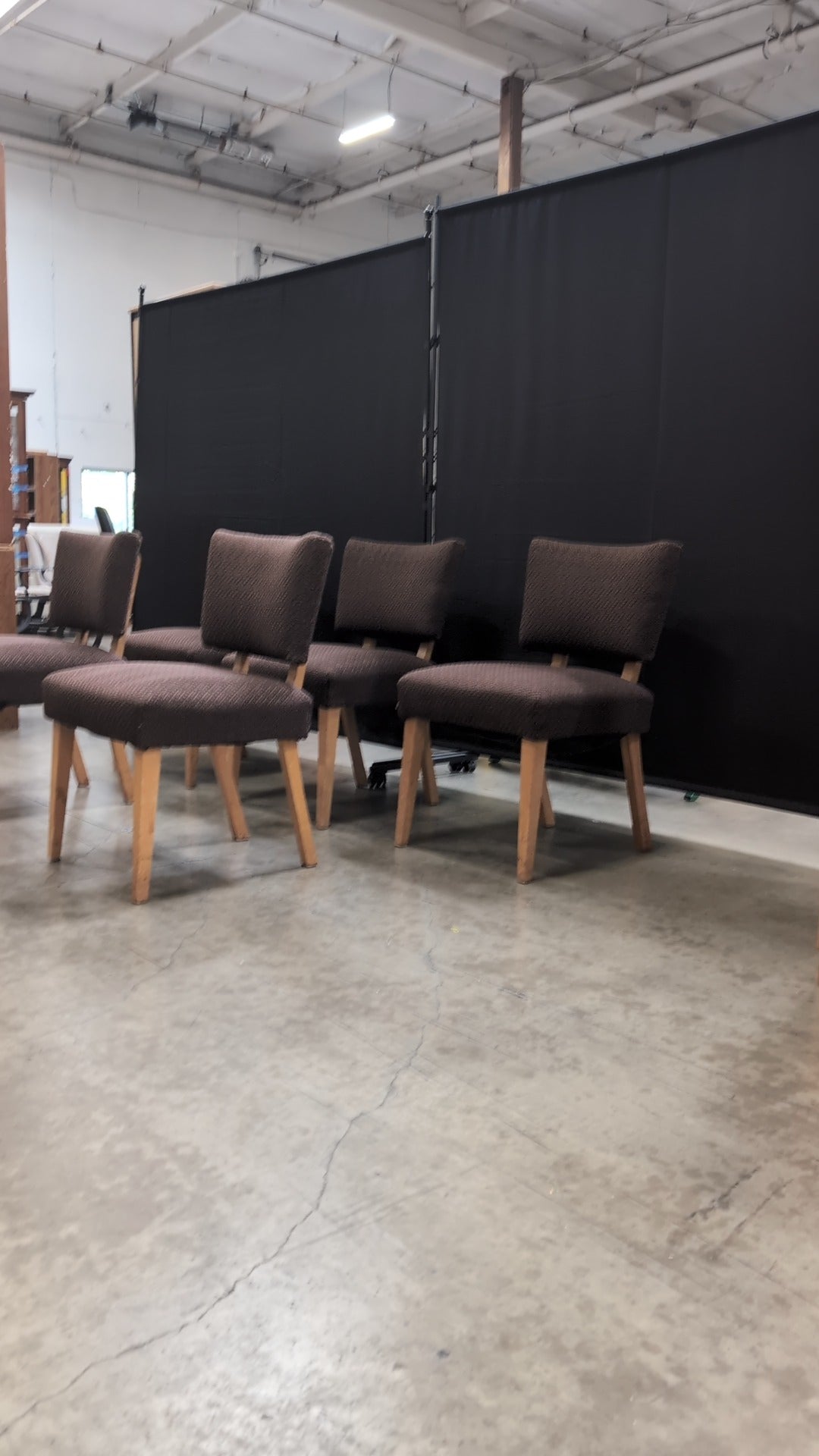 Set of Six Mid-Century Style Upholstered Dining Chairs with Tapered Wood Legs