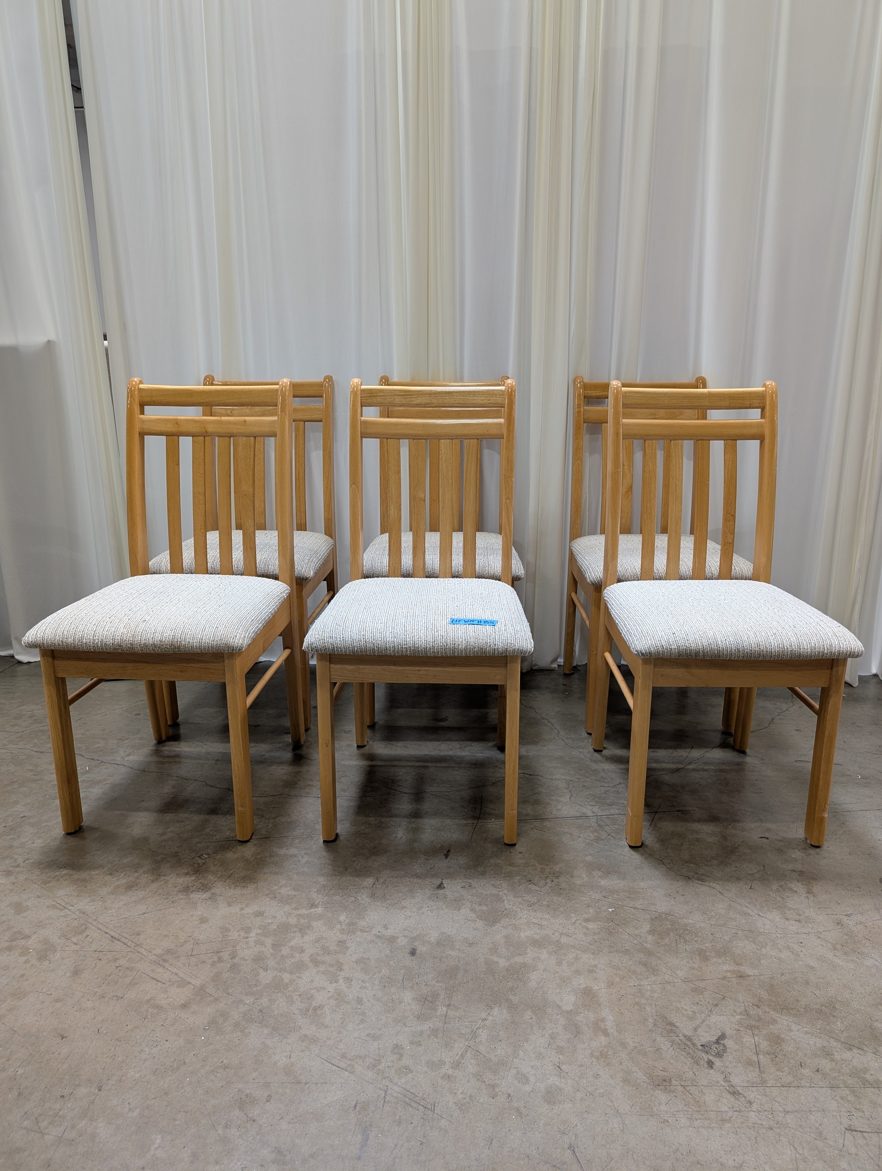 Set of Six Slat-Back Wooden Dining Chair with Padded Seat