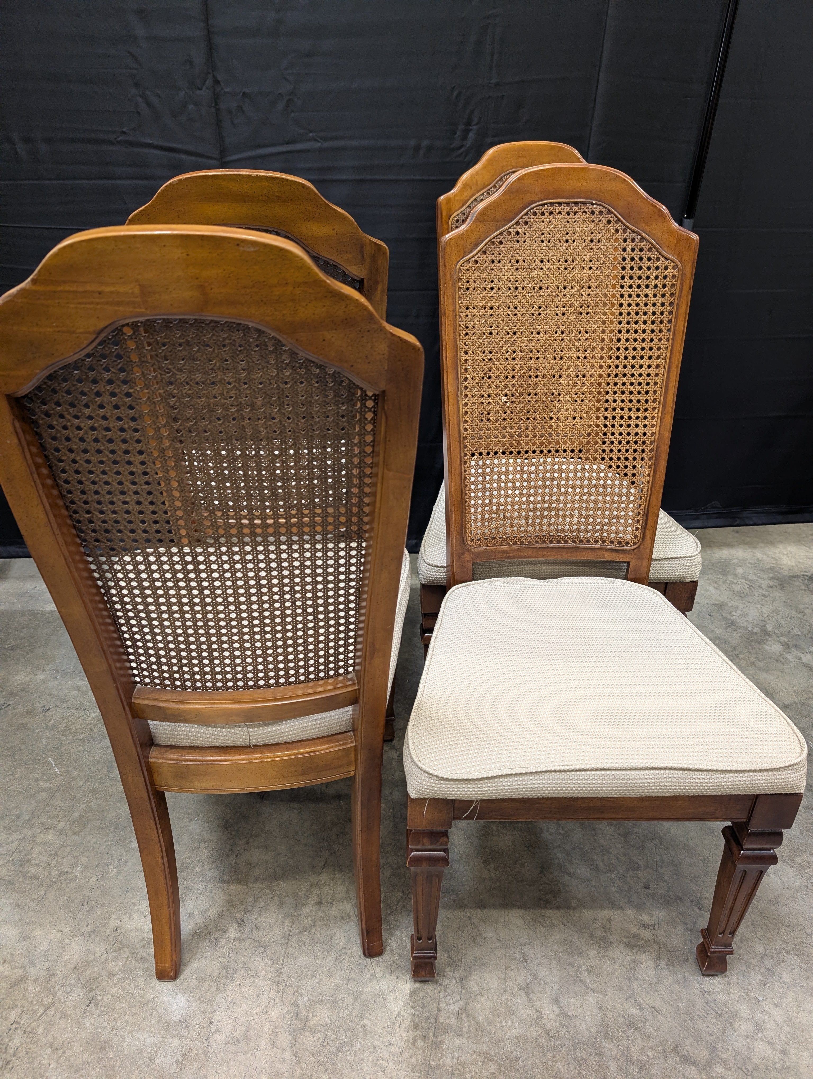 Vintage Style Cane Back Dining Chairs with Upholstered Seats