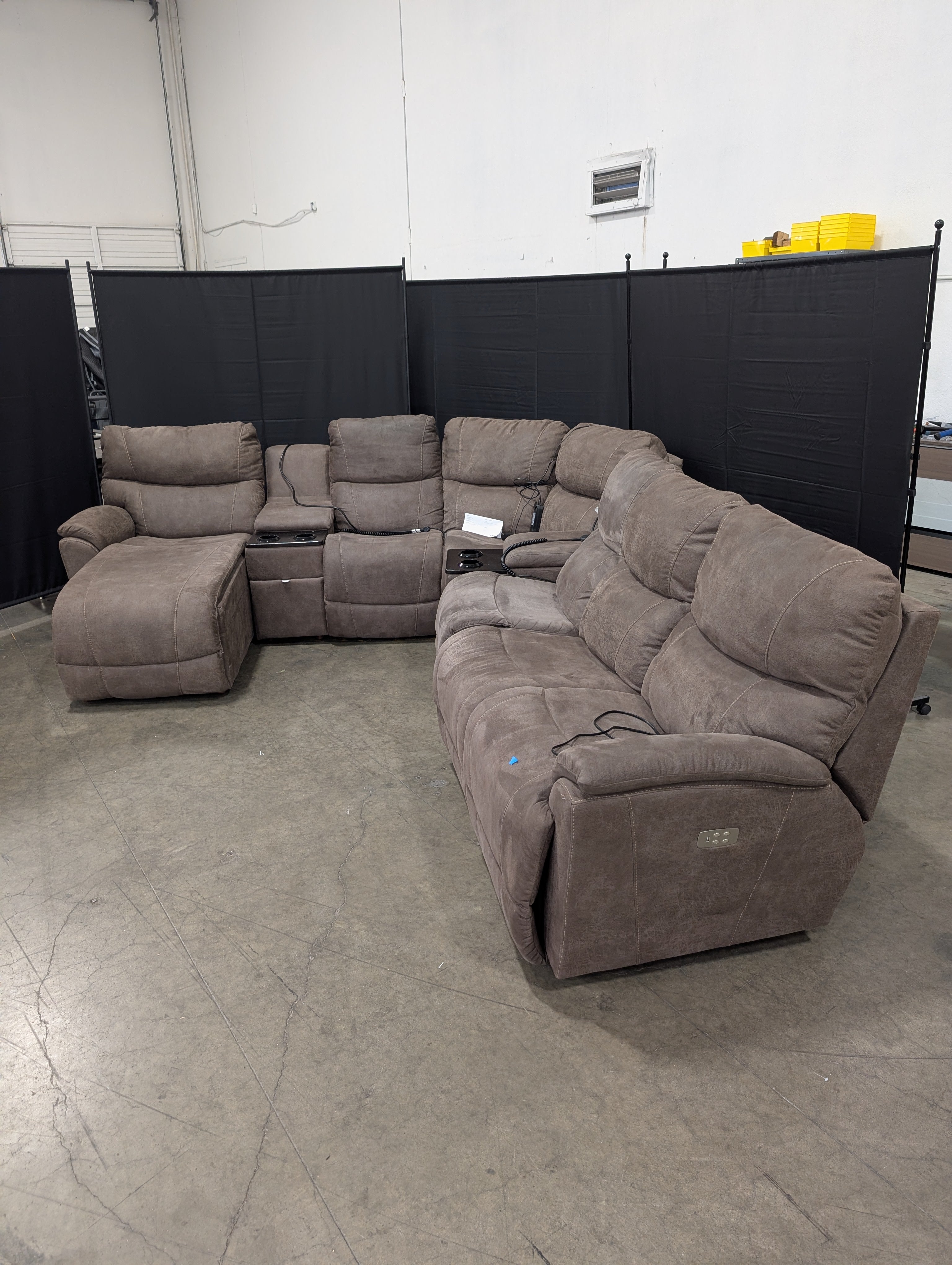 Electric Reclining Brown Microfiber Sectional Couch with Consoles