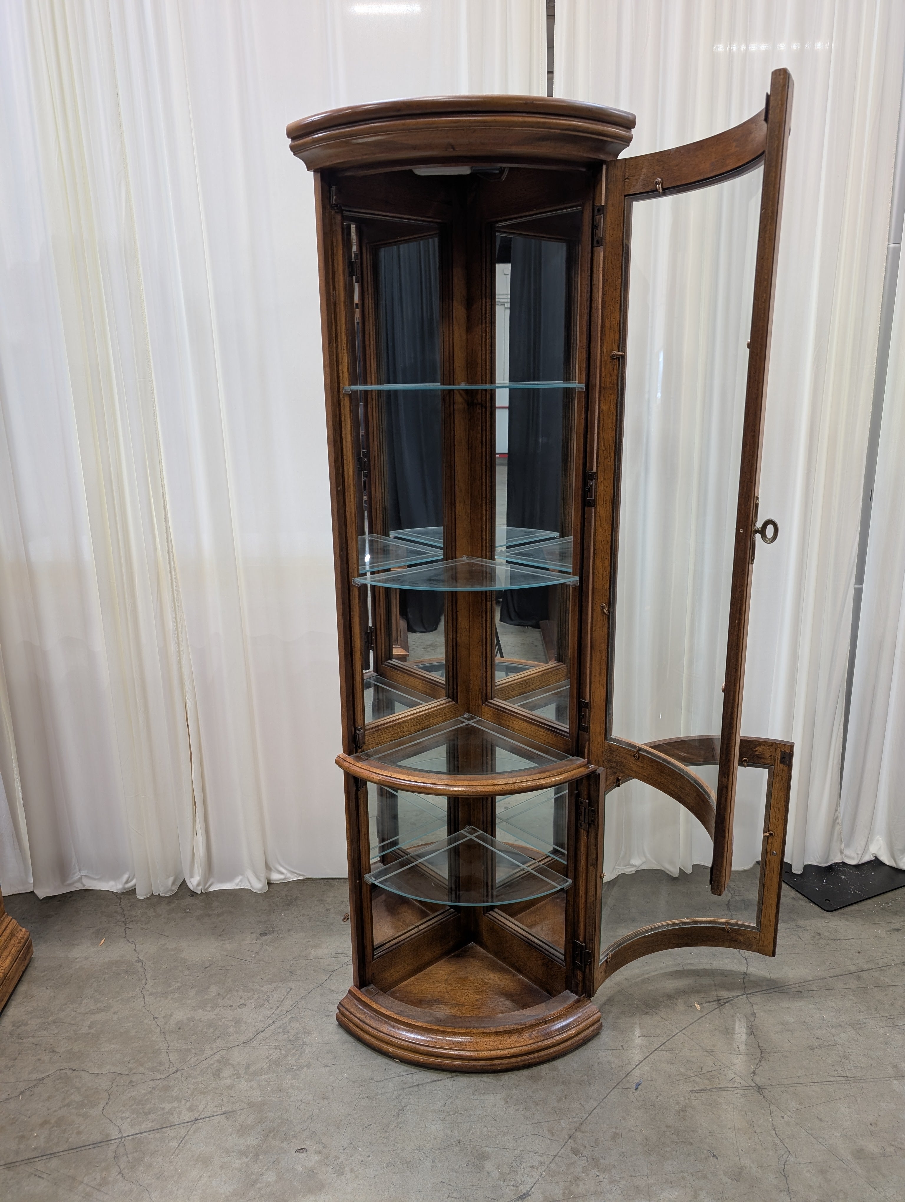 Traditional Oak Corner China Cabinet with Glass Shelves