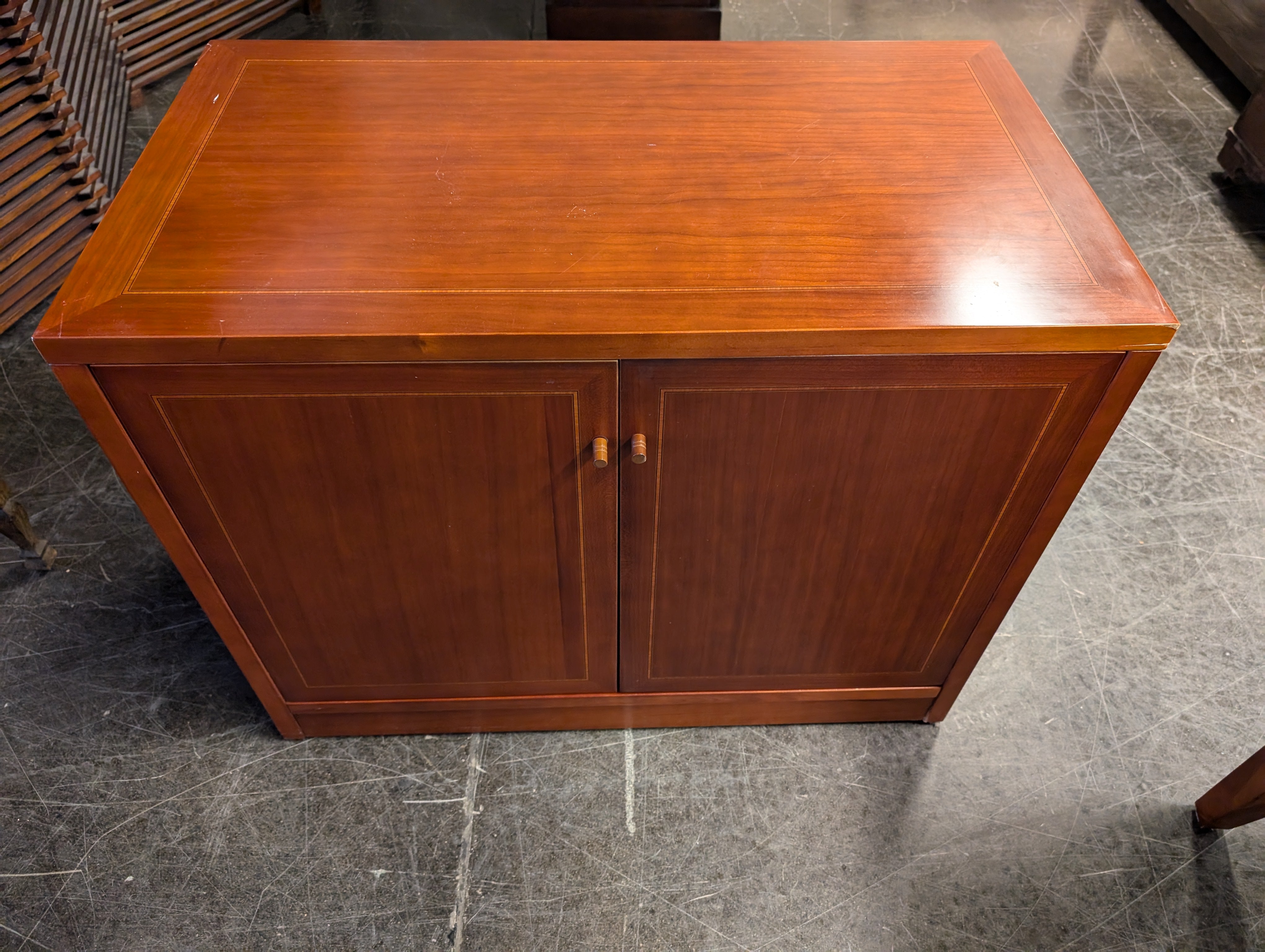Rich Cherry Wood Accent Cabinet with Inlay Detail
