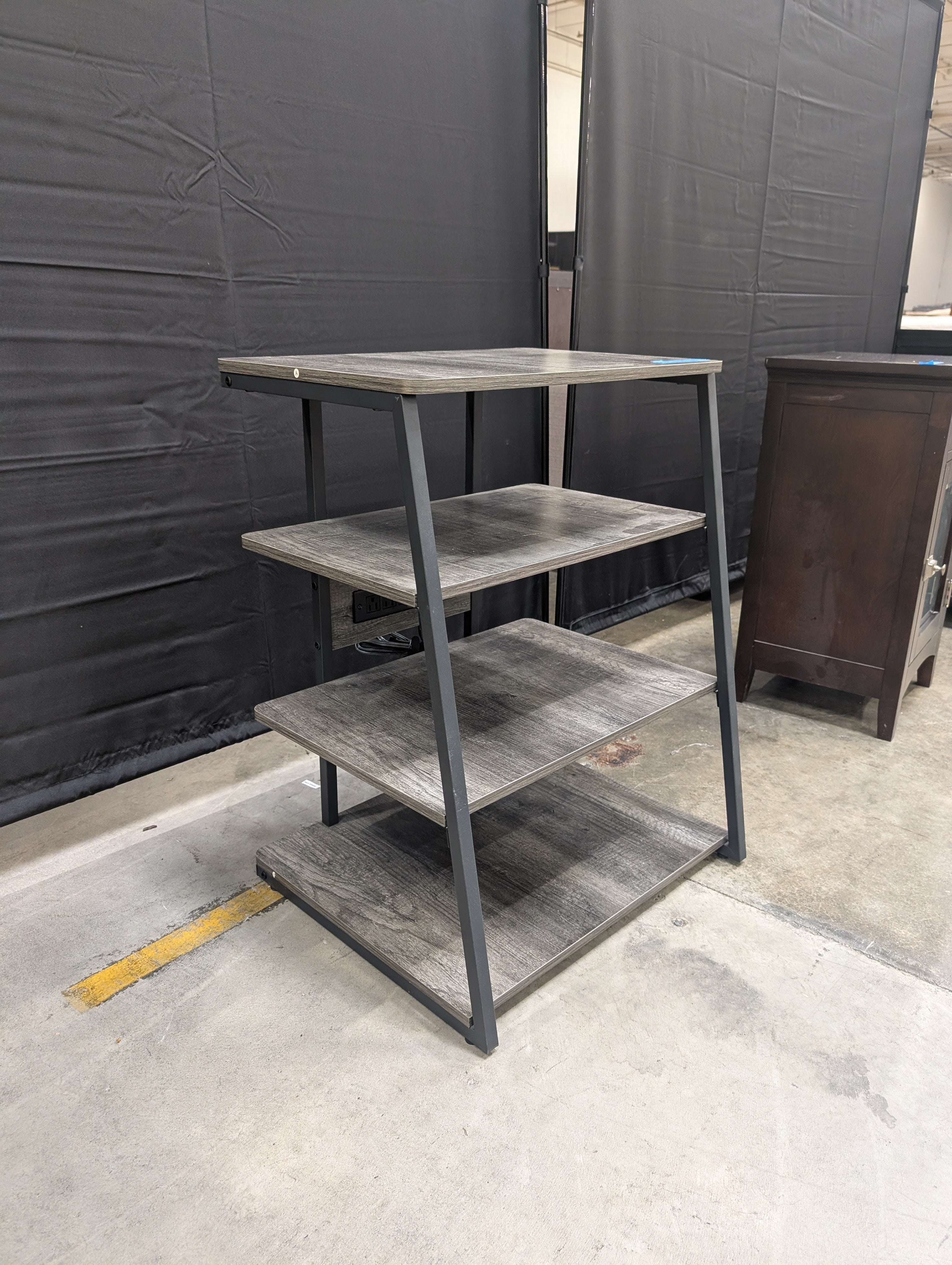 Four-Tier Gray Wood Grain Bookcase with Metal Frame