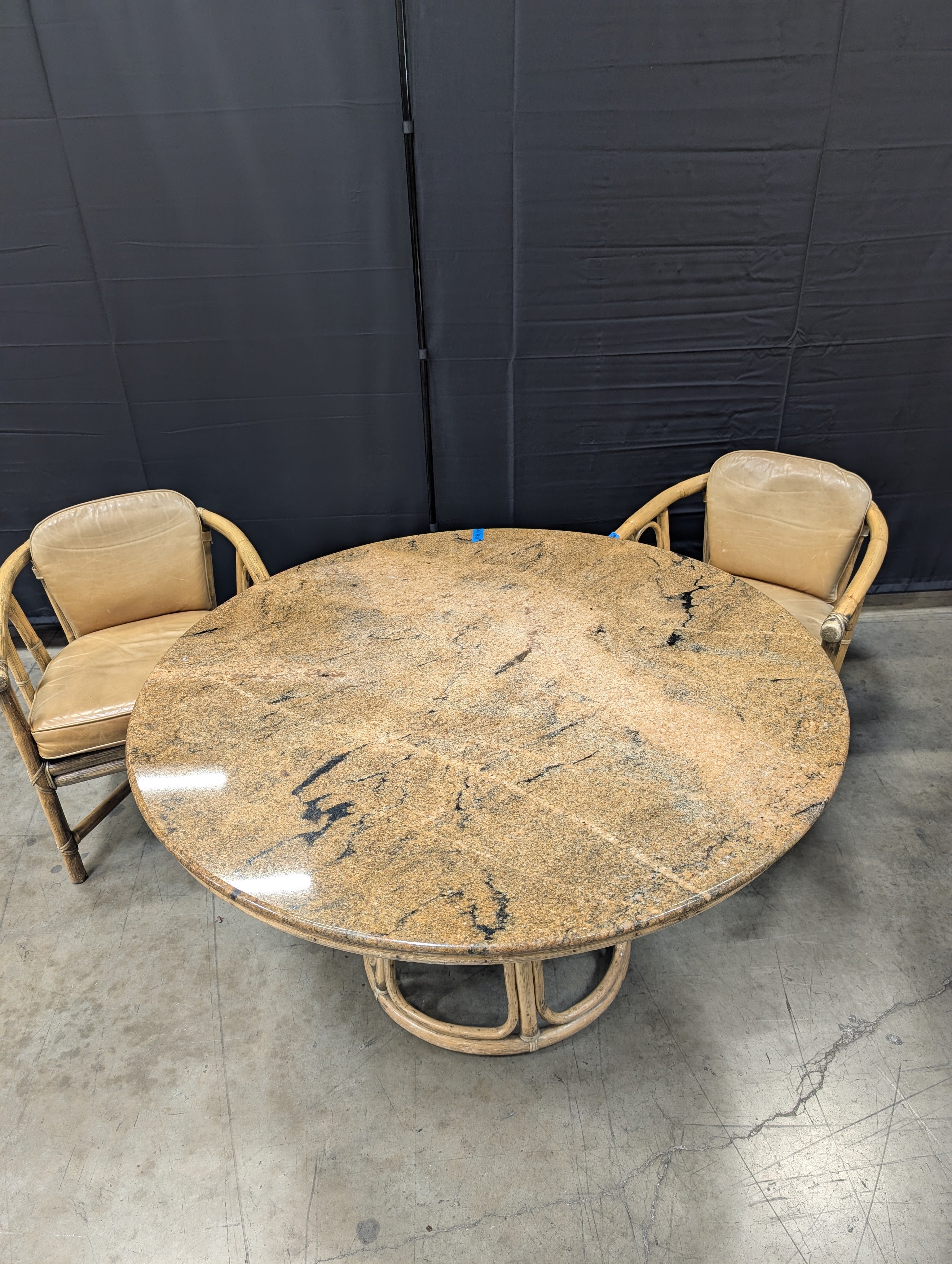 Vintage Bamboo Barrel Chairs and Marble dining table