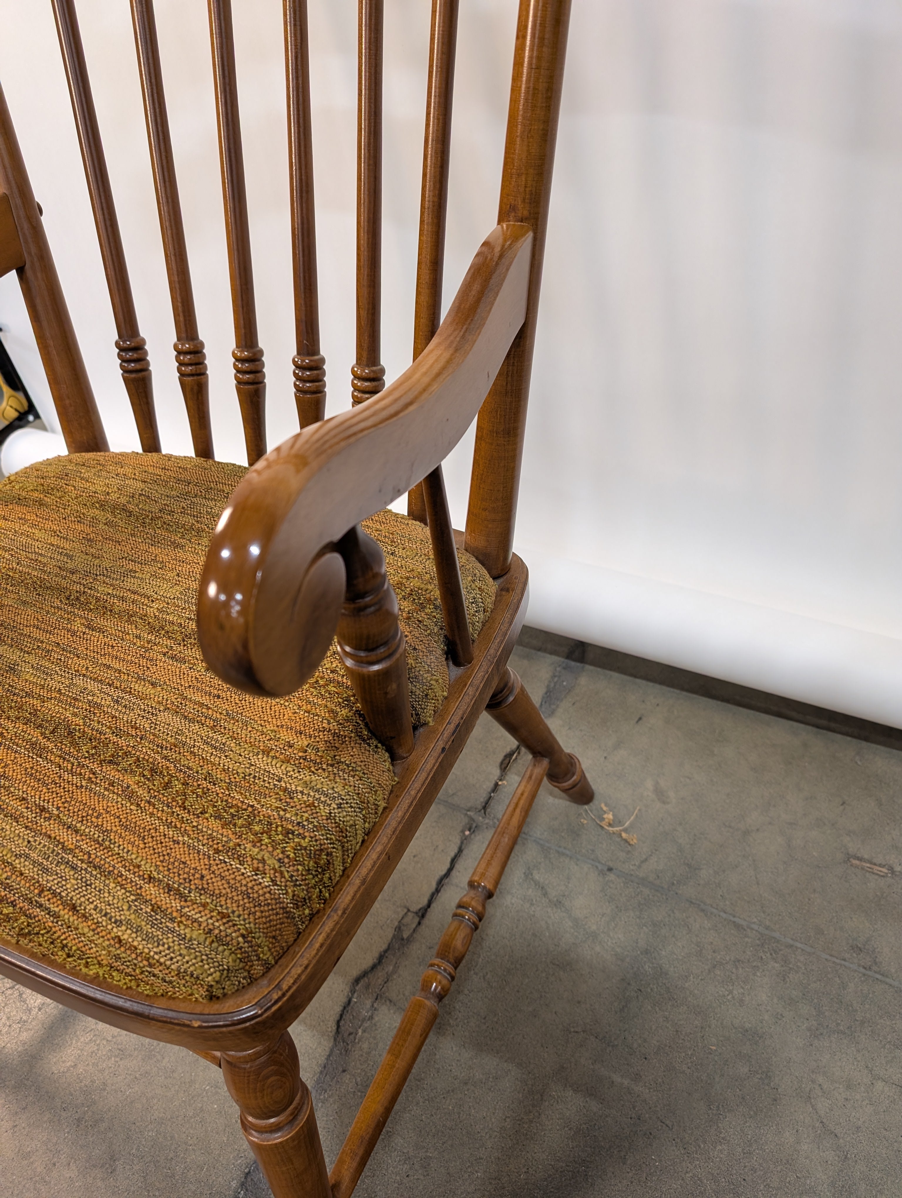 Pair of Traditional Spindle Back Wooden Armchair with Upholstered Seat