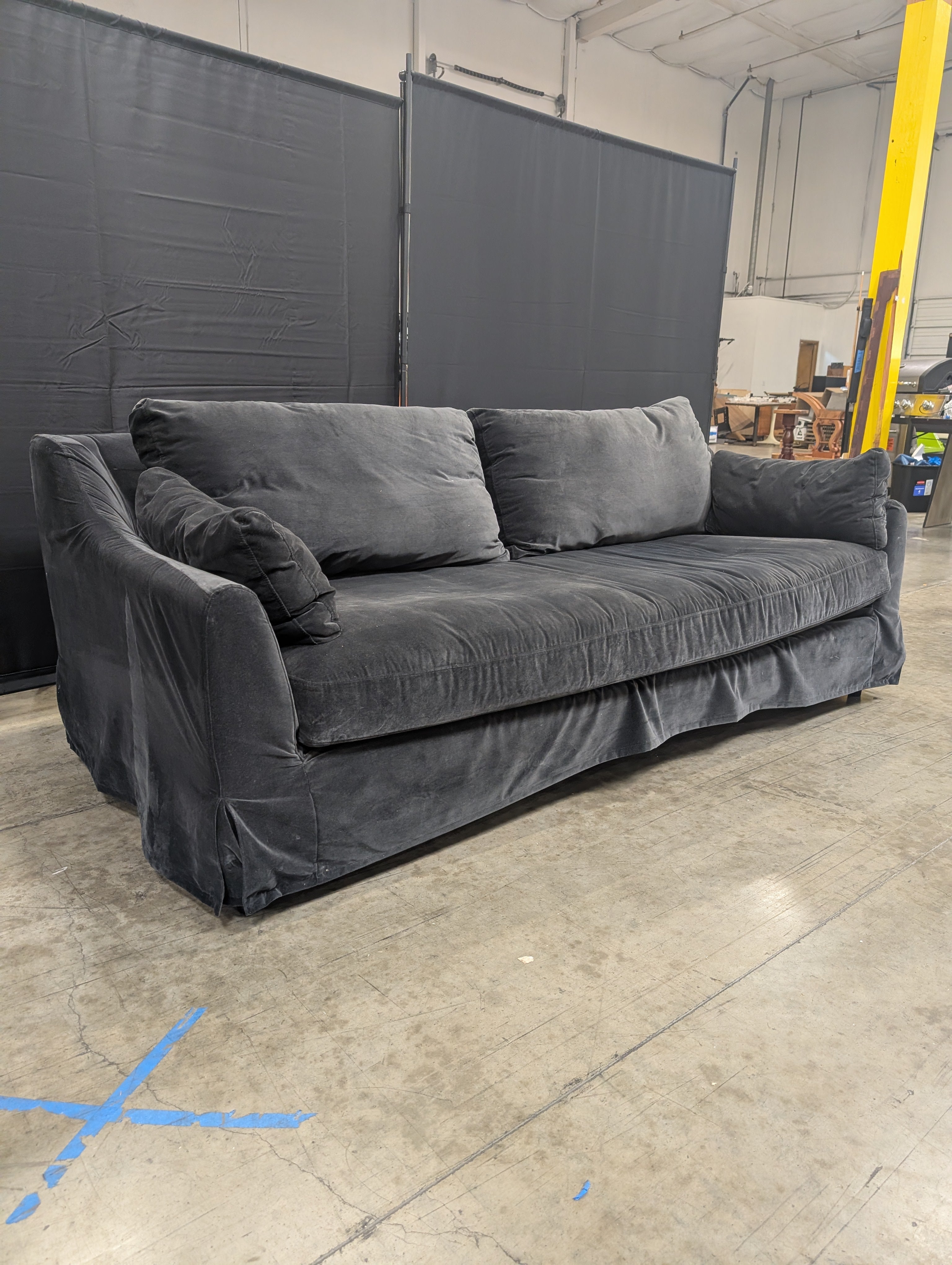 Dark Gray Velvet Skirted Couch