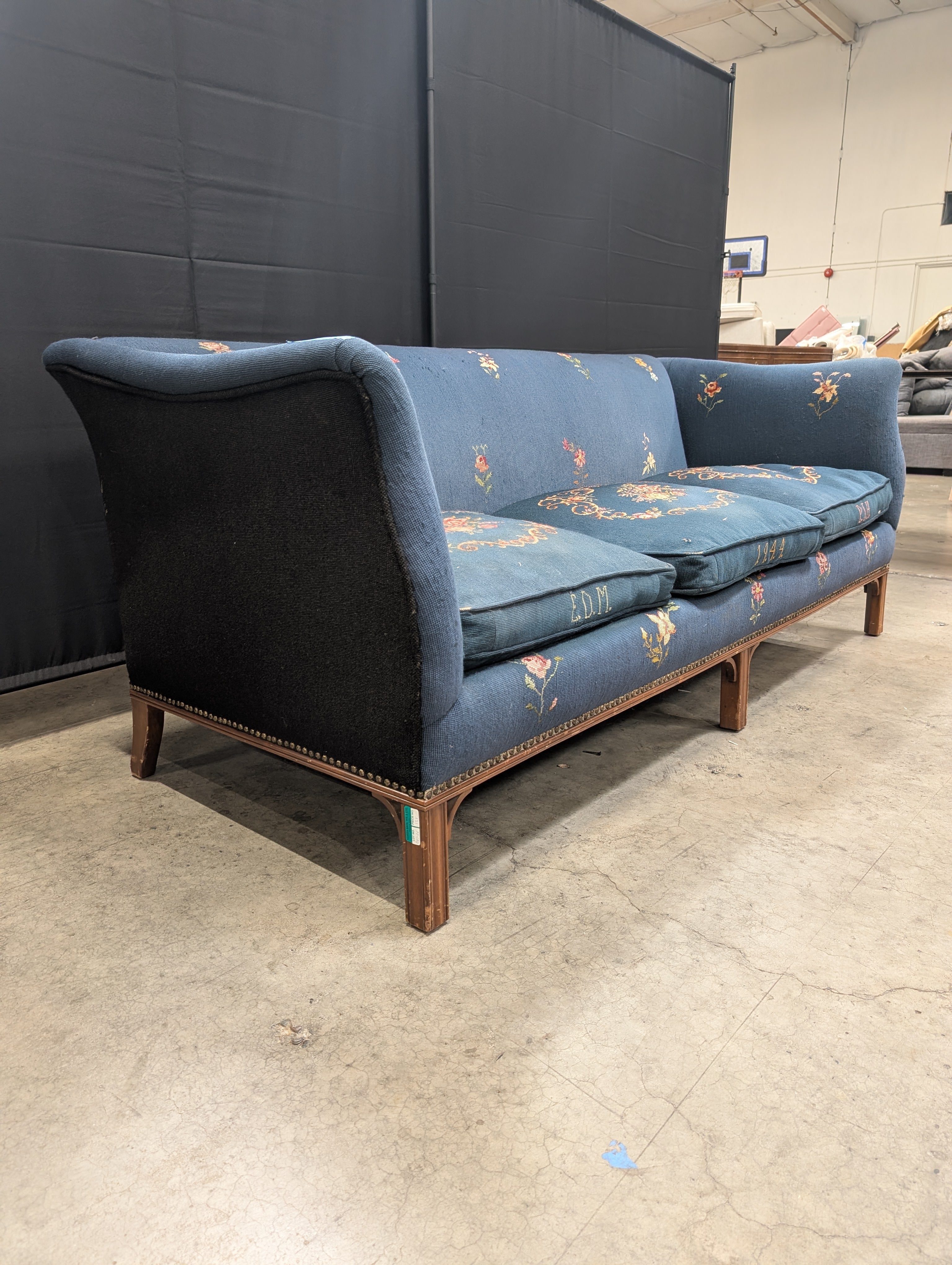 Vintage-Inspired Floral Embroidered Upholstered Settee Sofa