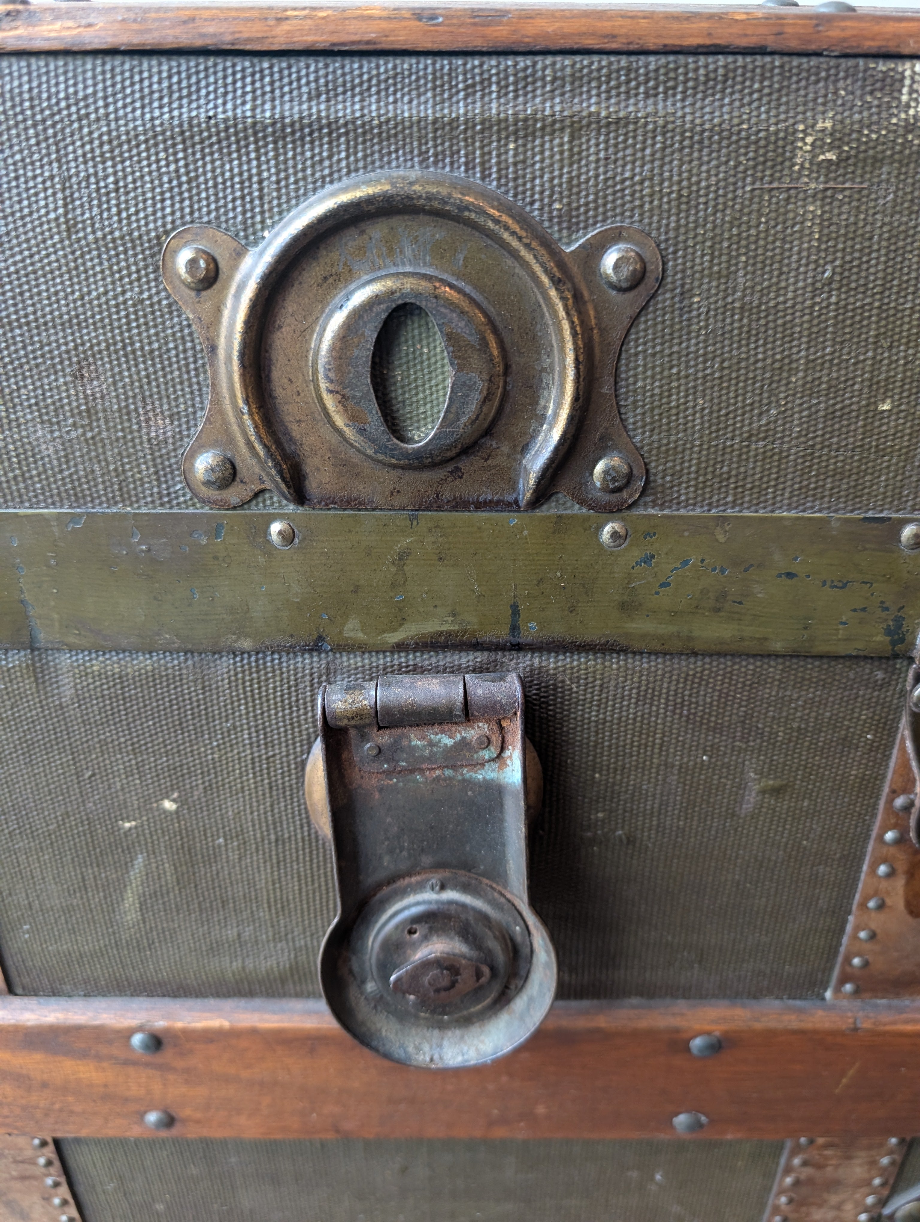 Vintage Domed Top Steamer Trunk with Wood Slats