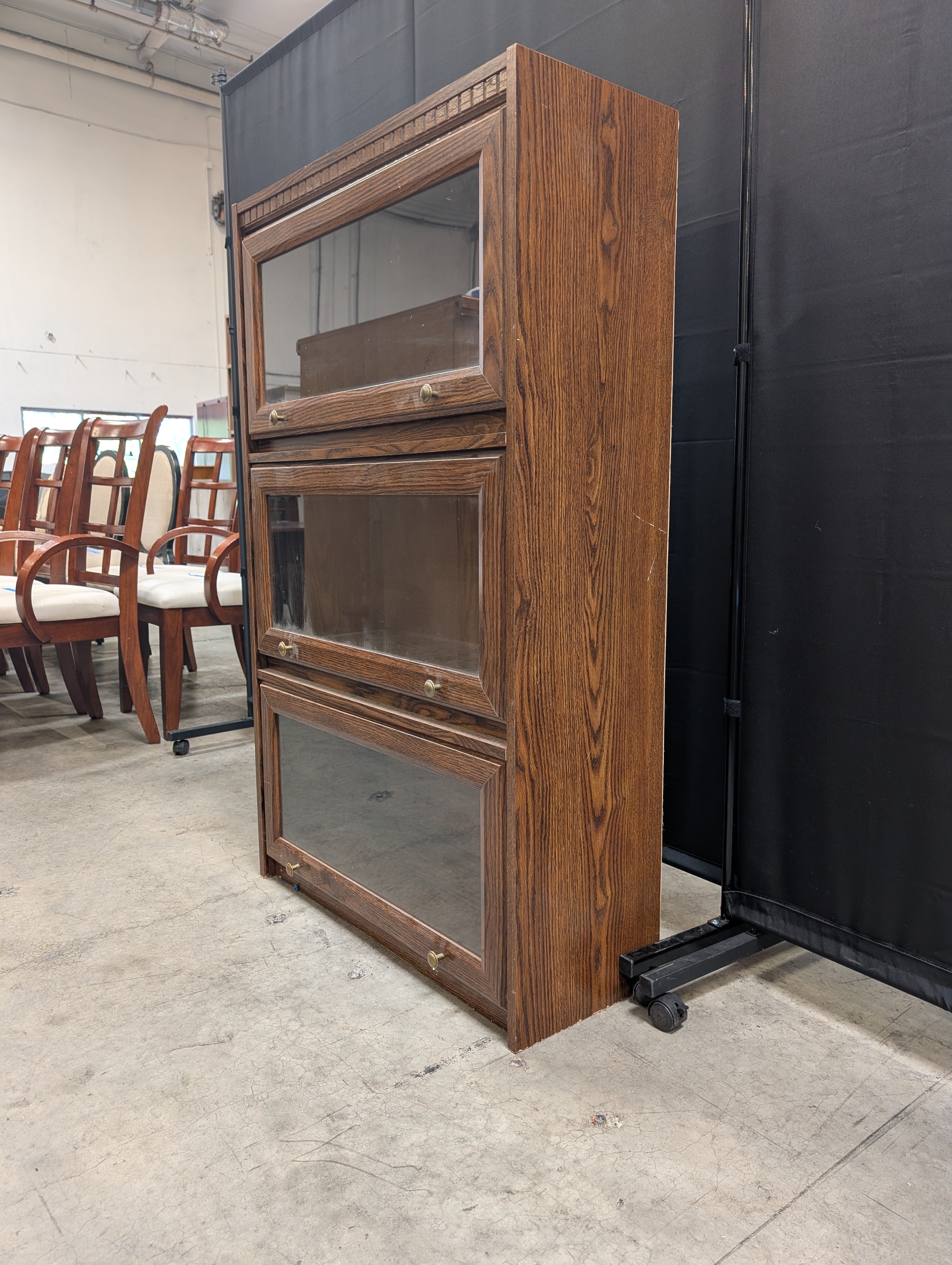 Three-Tier Stacking Oak Barrister Bookcase with Glass Doors