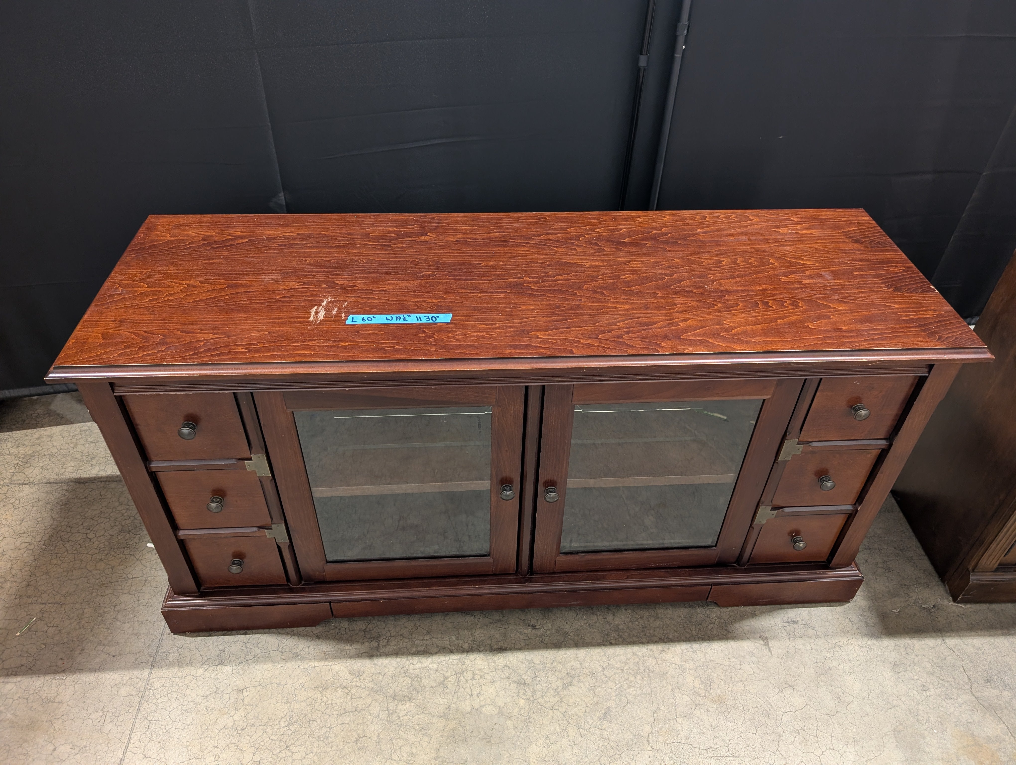 Rich Wood Media Console with Glass Doors and Storage Cabinet