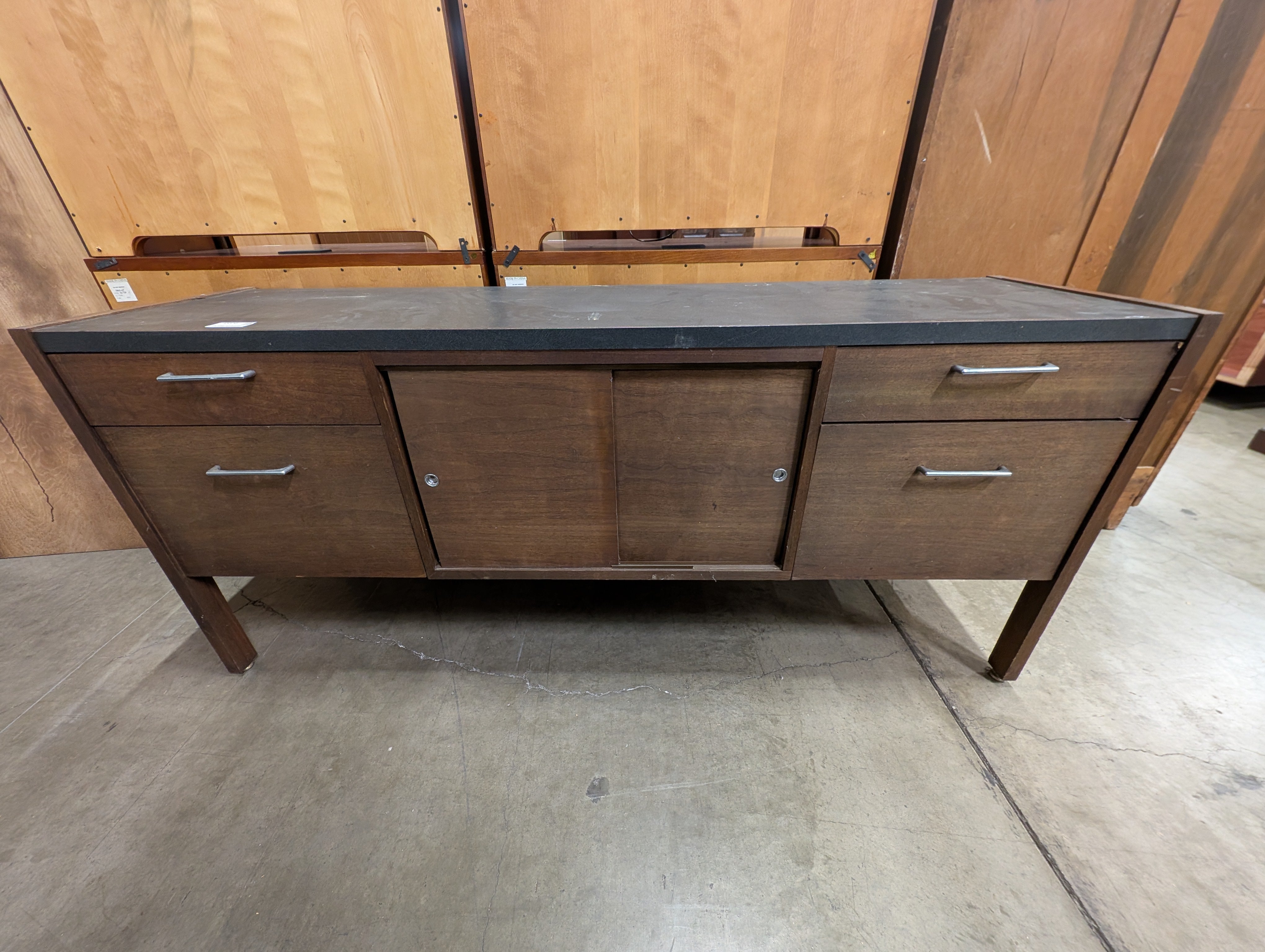Mid-Century Modern Wood Credenza with Sliding Door