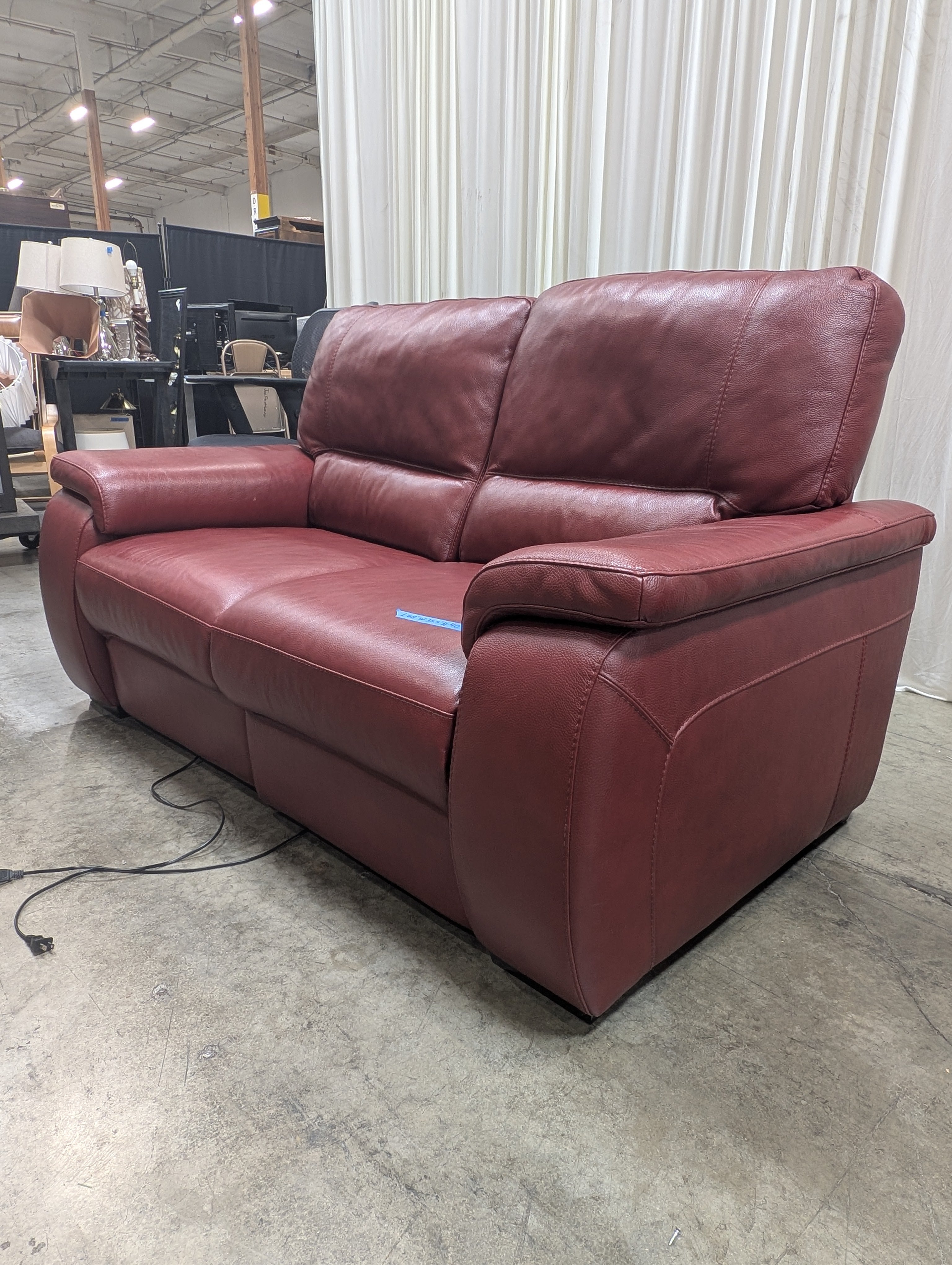 Burgundy Leather Couch with Pillow Arms