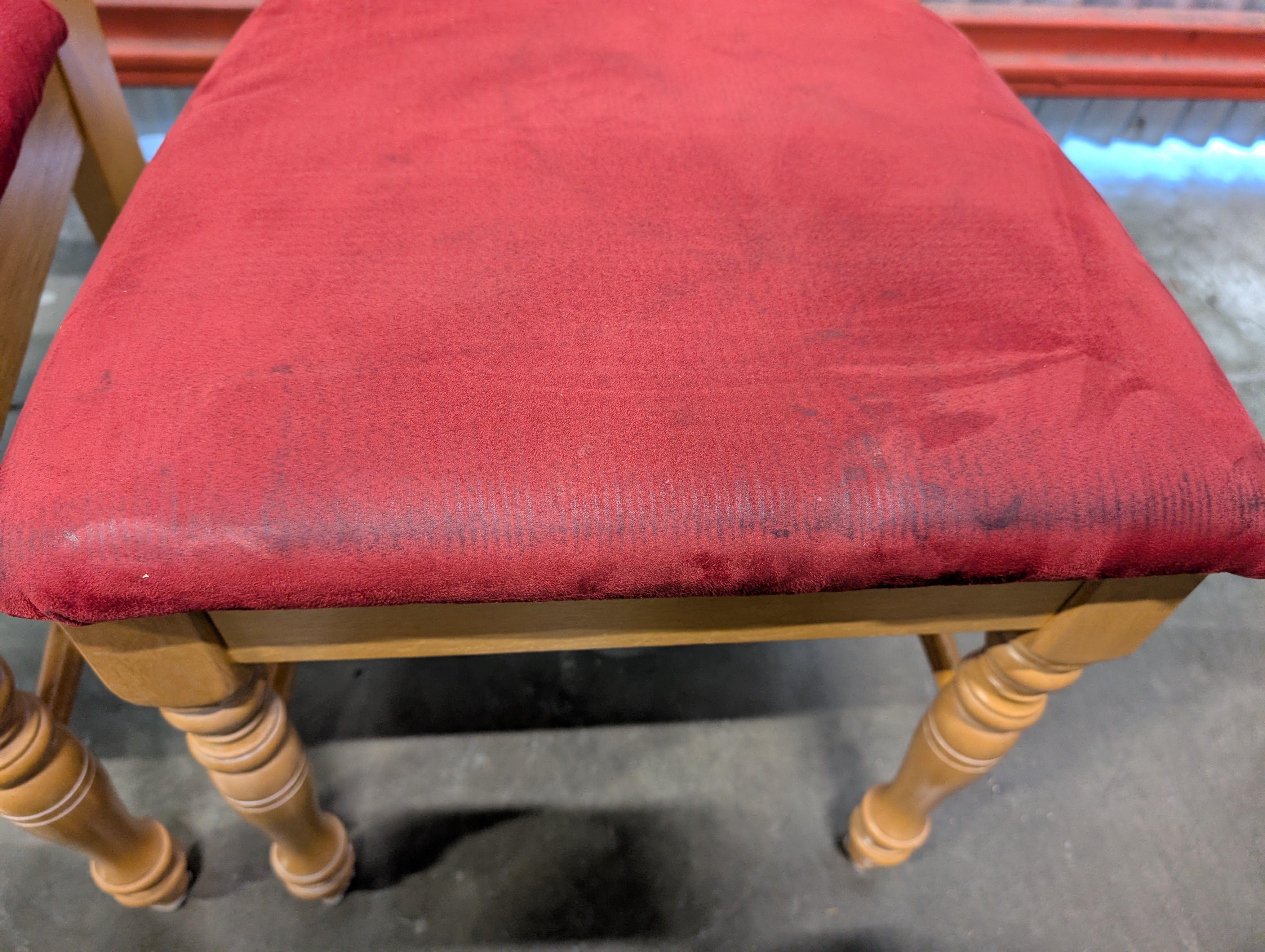Pair of Classic Wooden Spindle Back Chair with Red Upholstered Seat