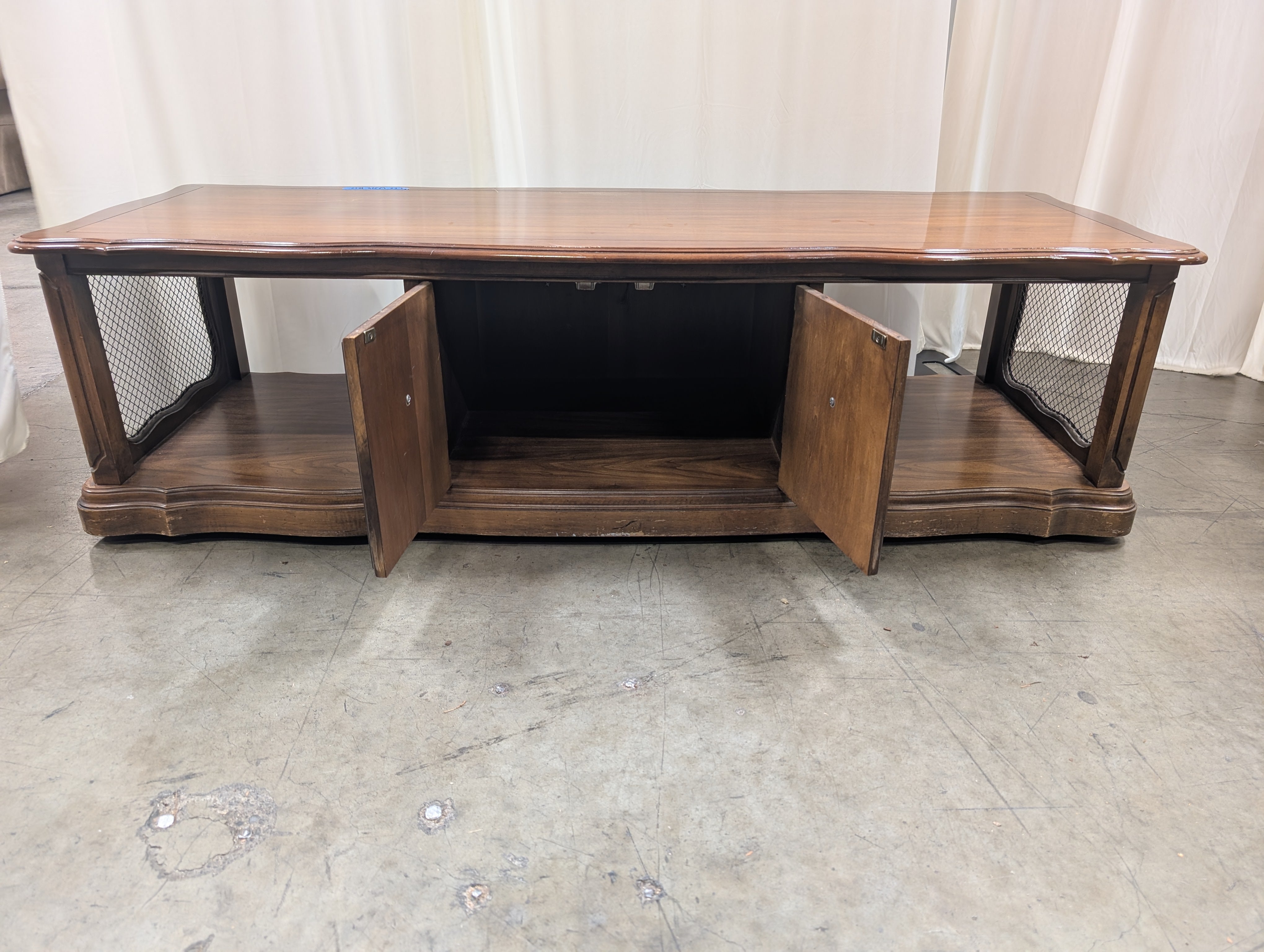 Traditional Dark Wood Coffee Table with Ornate Hardware