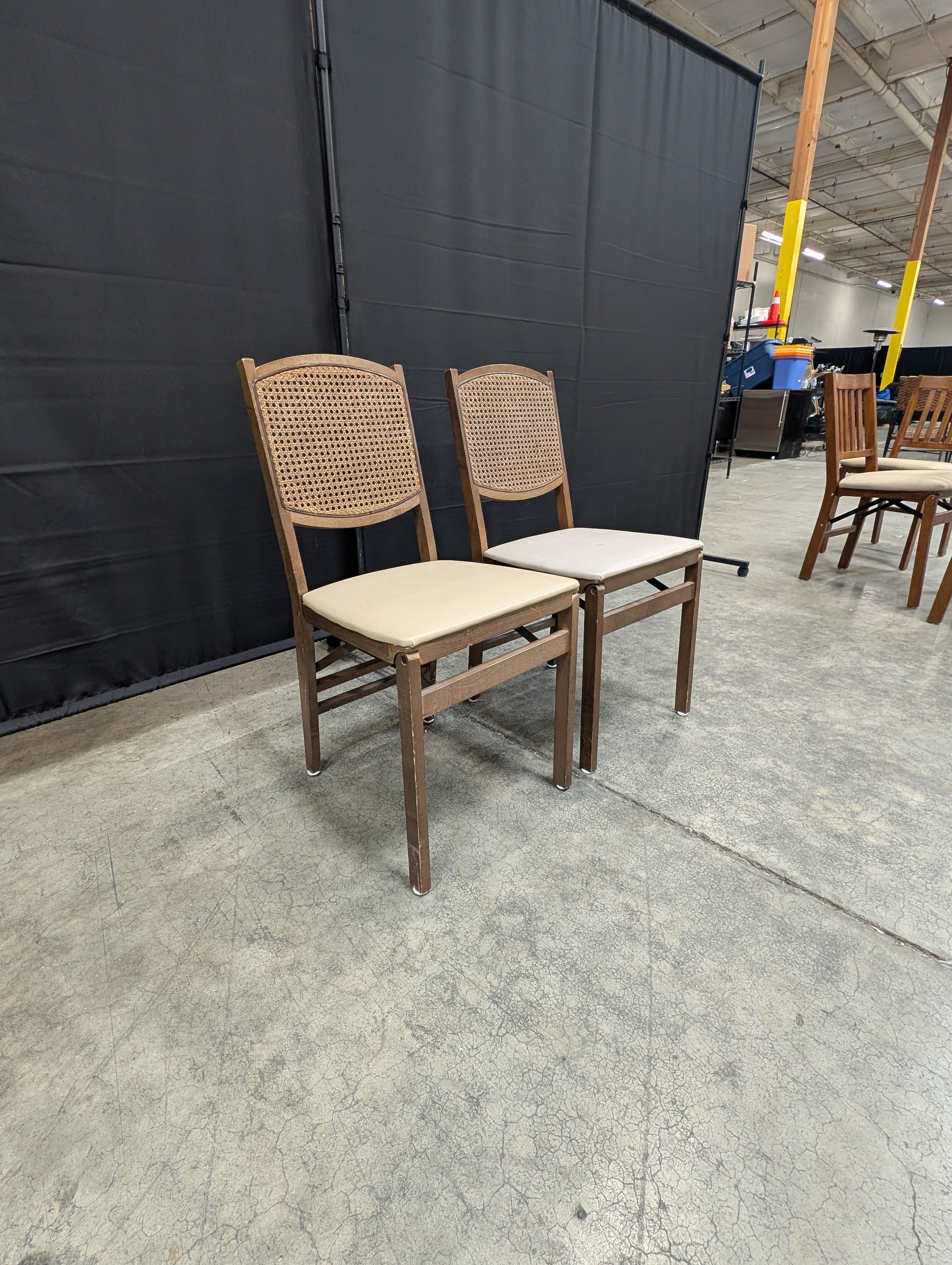 Pair of Wooden Frame Cane Back Folding Chairs