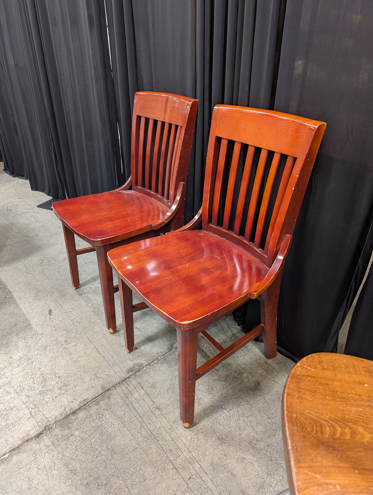 Pair of Slat Back Wooden Dining Chair in Cherry