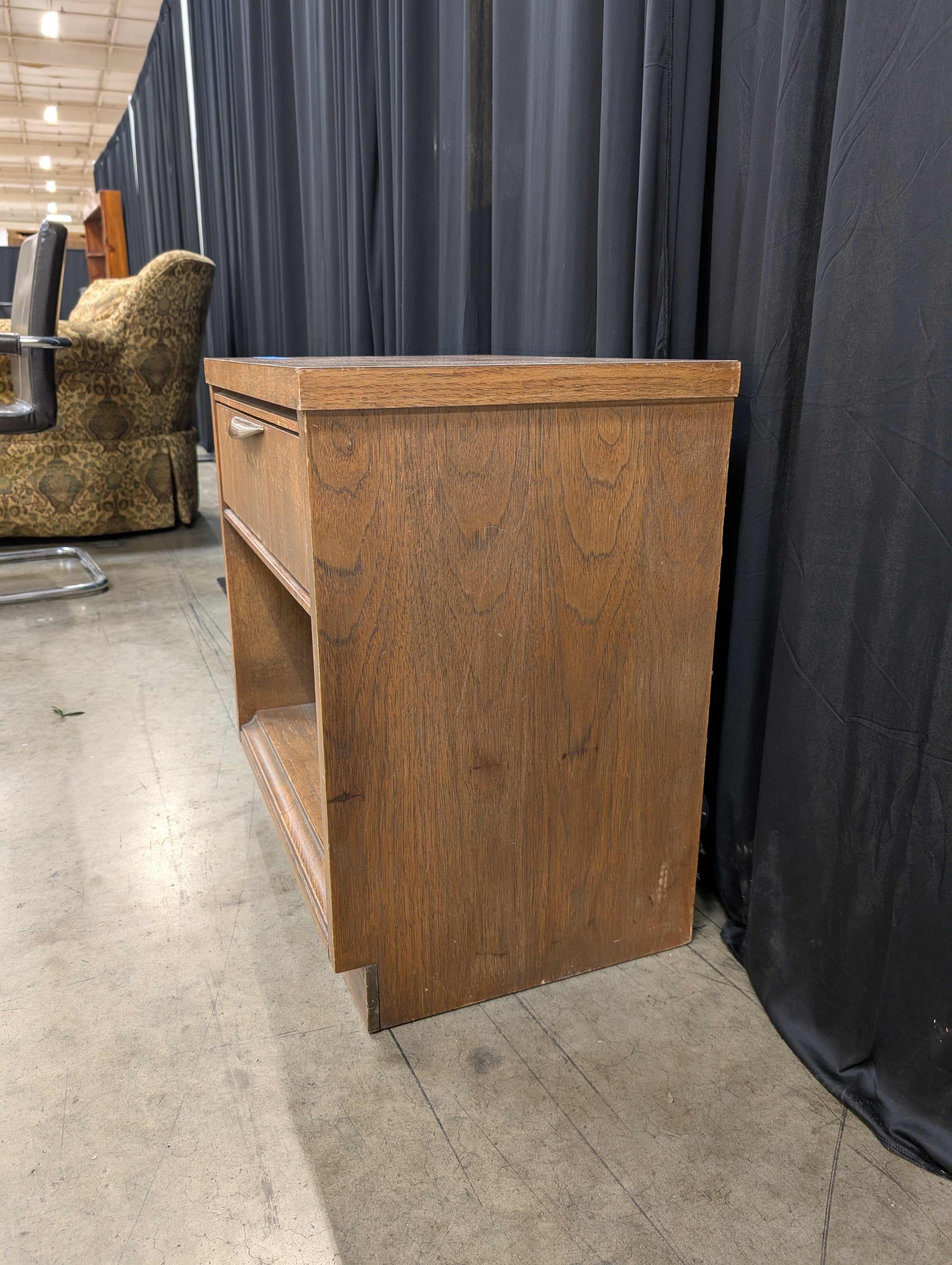 Medium Brown Wood Nightstand with Open Shelf